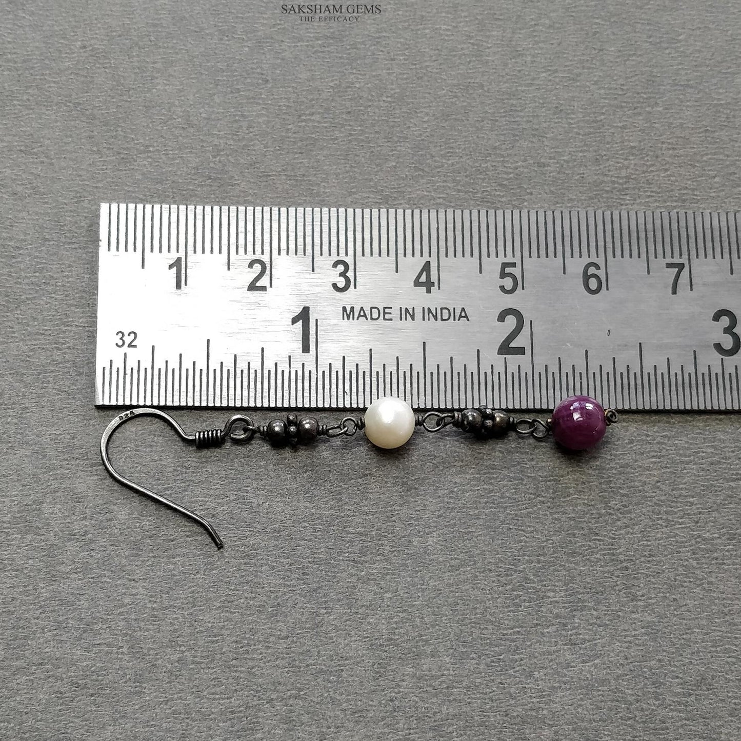 Ruby & Pearl Gemstone With 925 Sterling Silver Jewelry: 20.40gms Natural Untreated Plain Round Beaded Victorian Earring Necklace Earring Set