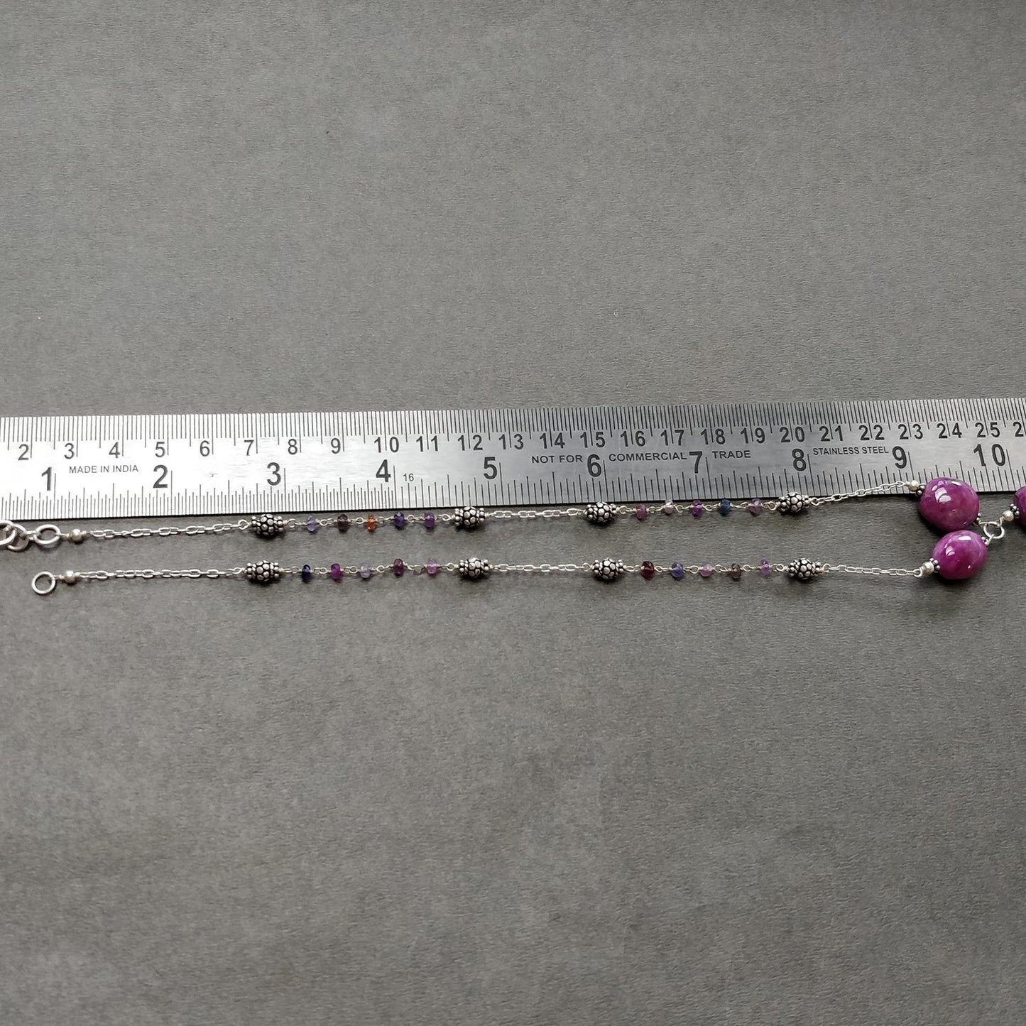 Ruby & Emerald Sapphire Beads Necklace And Earring : 30.43gms 925 Silver Natural Ruby Untreated Plain Beaded Earrings Necklace Set