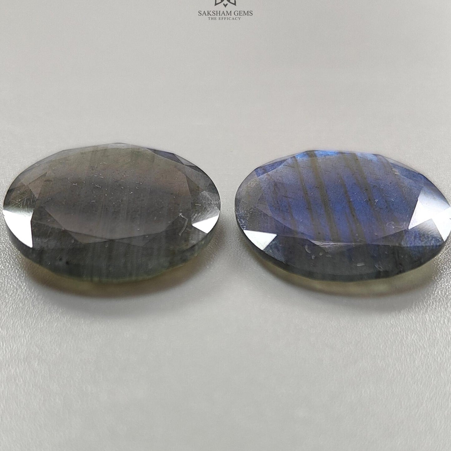 Labradorite Gemstone Oval Faceted Cut : 67.00cts Natural Untreated Blue Labradorite Oval Shape pair For Jewelry 34*25mm