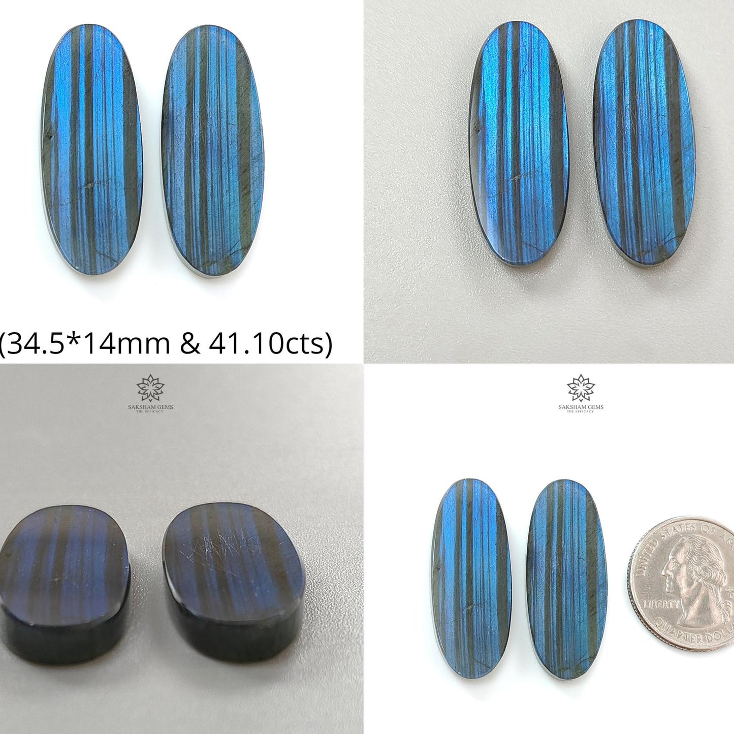 Rainbow Flashing Labradorite Gemstone Flat Slices: Natural Untreated Blue Labradorite Baguette & Oval Shape Pair For Jewelry