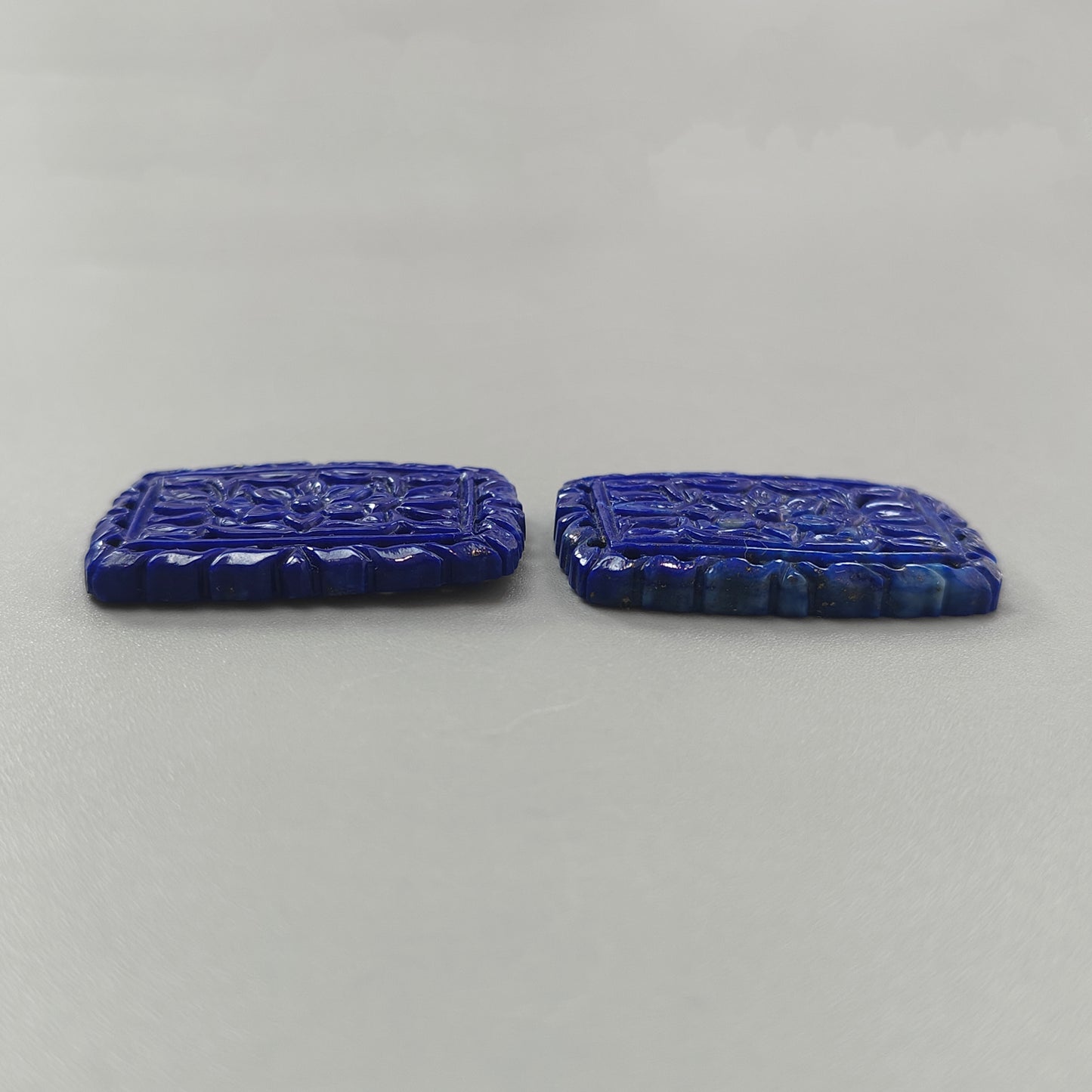 67.80cts Blue Lapis Lazuli Carving Natural Untreated Cushion Shape 34*22mm Pair