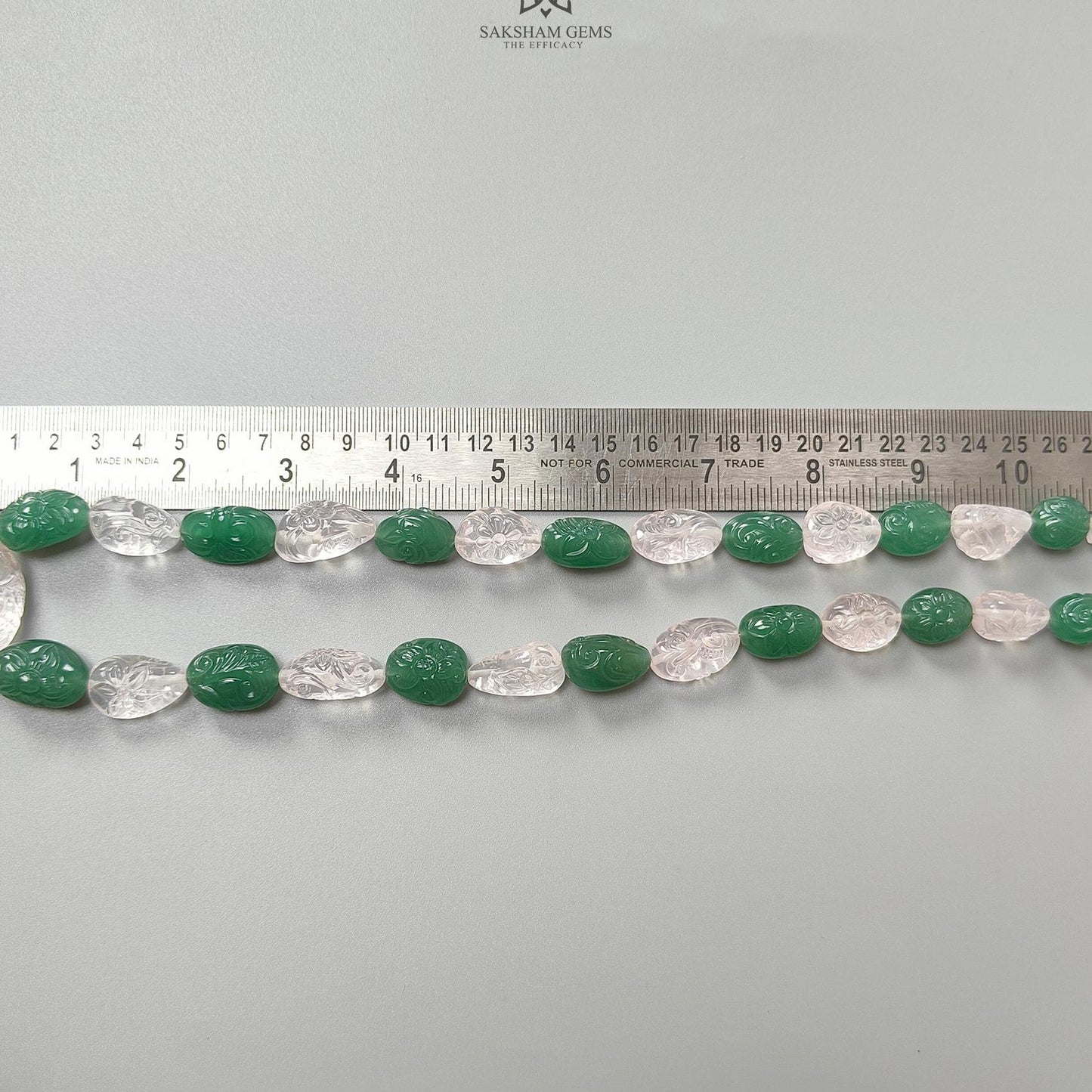 Green & Pink Rose Quartz Loose Beads: 614.90cts Natural Untreated Quartz Fancy Hand Carved Beads 14*12mm - 39*29mm 22"