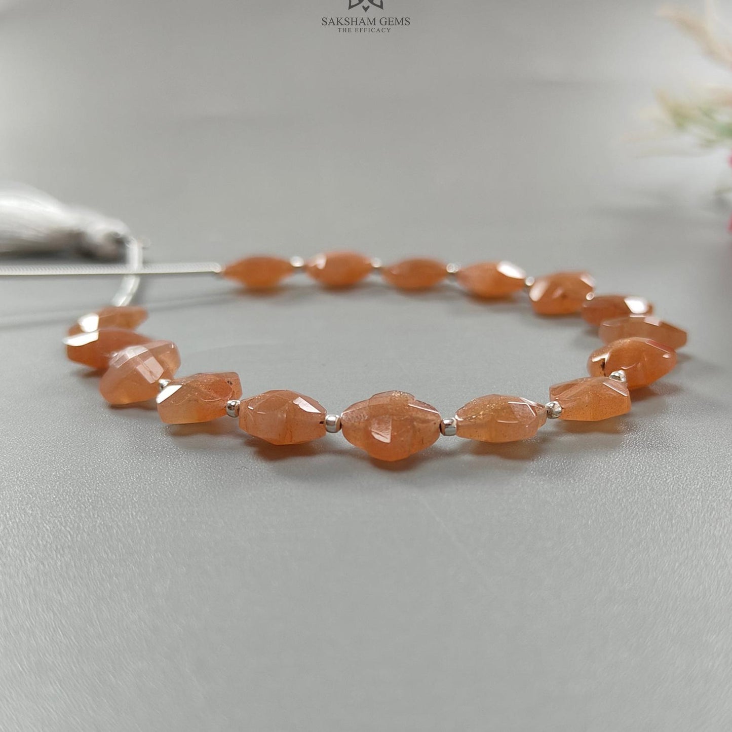 Peach Moonstone Faceted Loose Beads: 33.70cts Natural Moonstone Gemstone Fancy Both Side Checker Cut Beads For Jewelry 8mm 6.70"