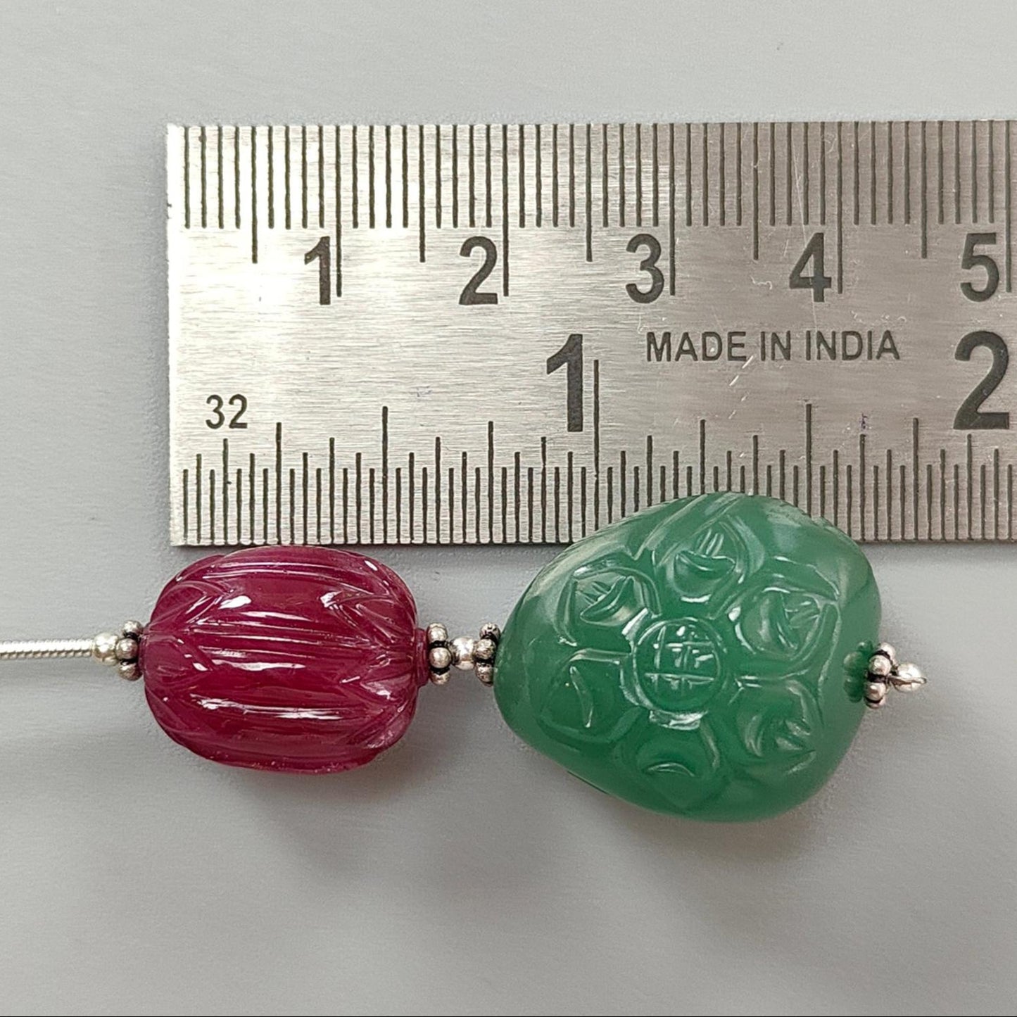 Green Quartzite & Glass Filled Ruby Carving Loose Beads: 70.30ct Natural Quartz Gemstone 925 Silver Oval Fancy Hand Carved 16*13mm - 21*19mm