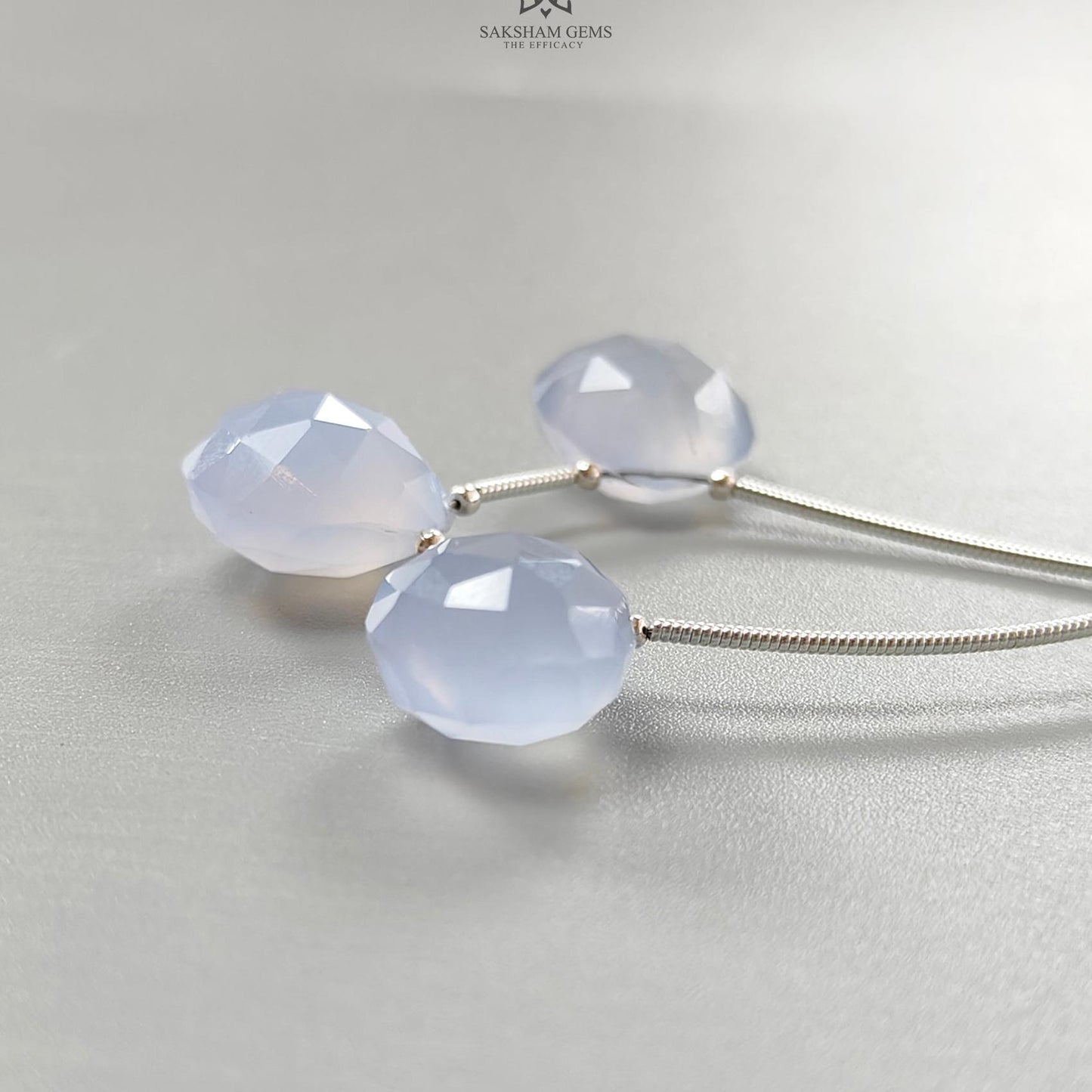 Blue Chalcedony Faceted Loose Beads: 33.80cts Natural Untreated Chalcedony Gemstone 925 Silver Heart Checker Cut Briolette 10mm - 14mm