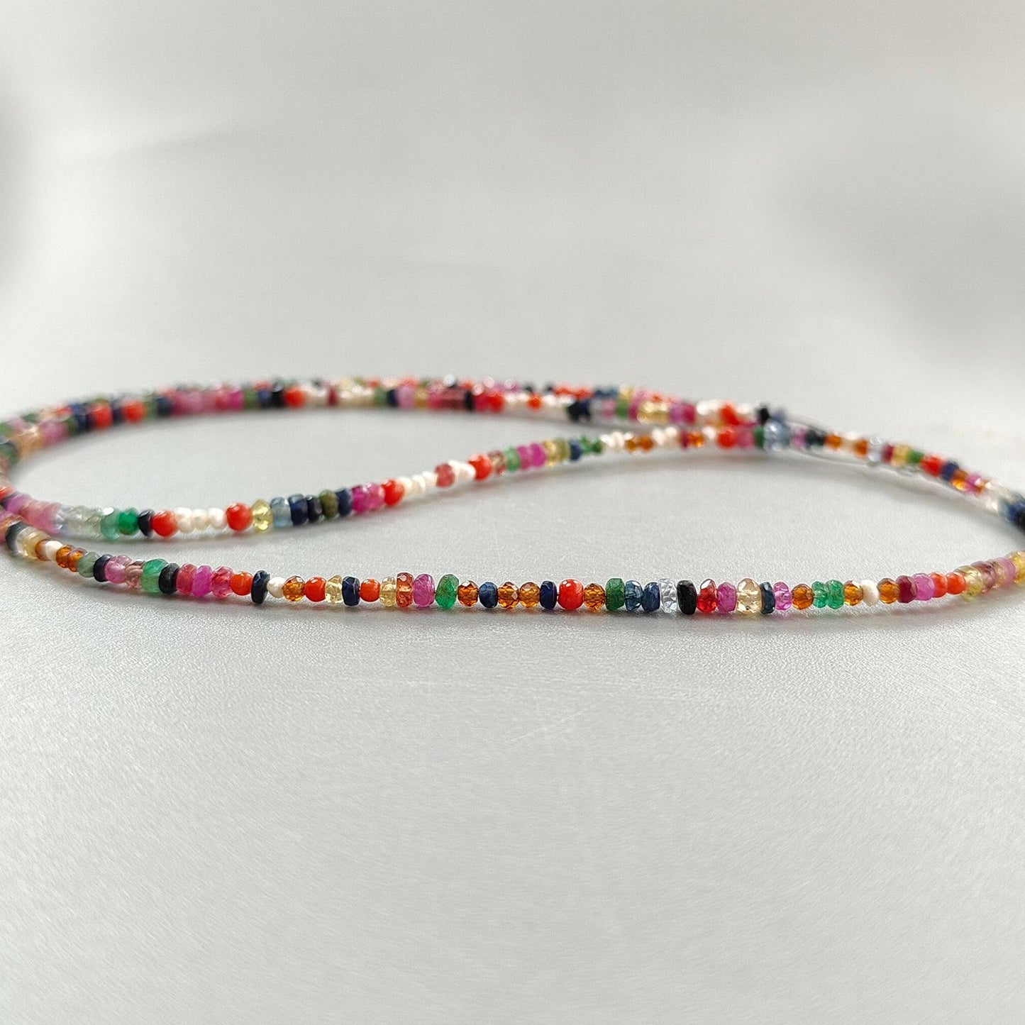 Natural Precious Gemstone NAVRATNA Multi Sapphire Round Pearl Coral Hessonite Emerald Ruby 28.50cts, 2.5mm - 3mm 18" Faceted Loose Beads