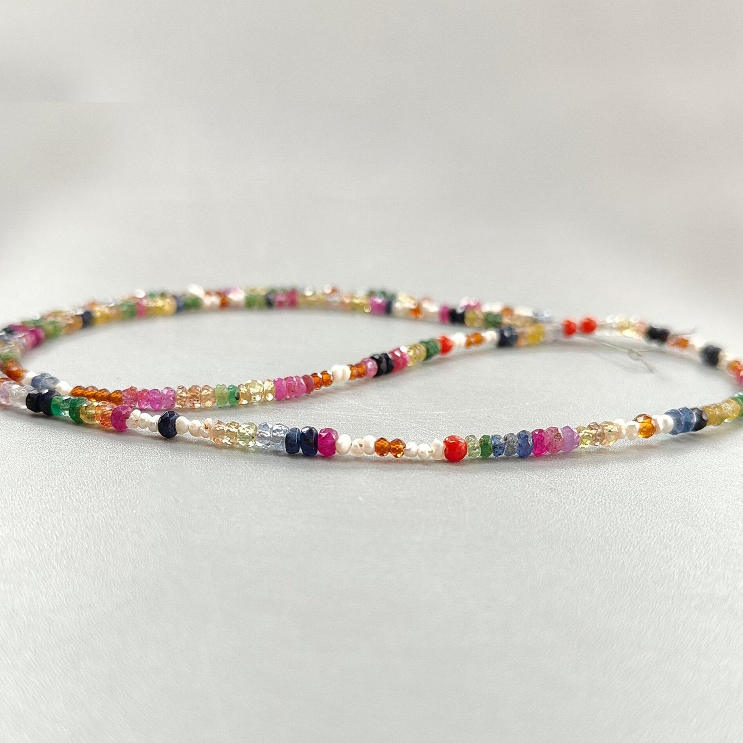 Natural Untreated Precious Gemstone NAVRATNA Multi Sapphire Round Pearl Coral Hessonite Emerald Ruby 31.70cts, 3mm 18" Faceted Loose Beads