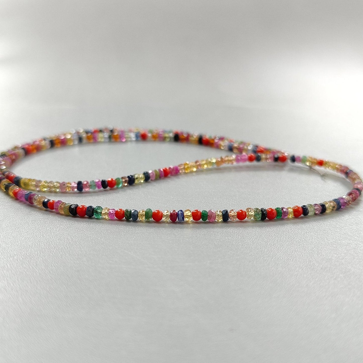 Natural Untreated Precious Gemstone NAVRATNA Multi Sapphire Round Pearl Coral Hessonite Emerald Ruby 35.90cts, 3mm 18" Faceted Loose Beads