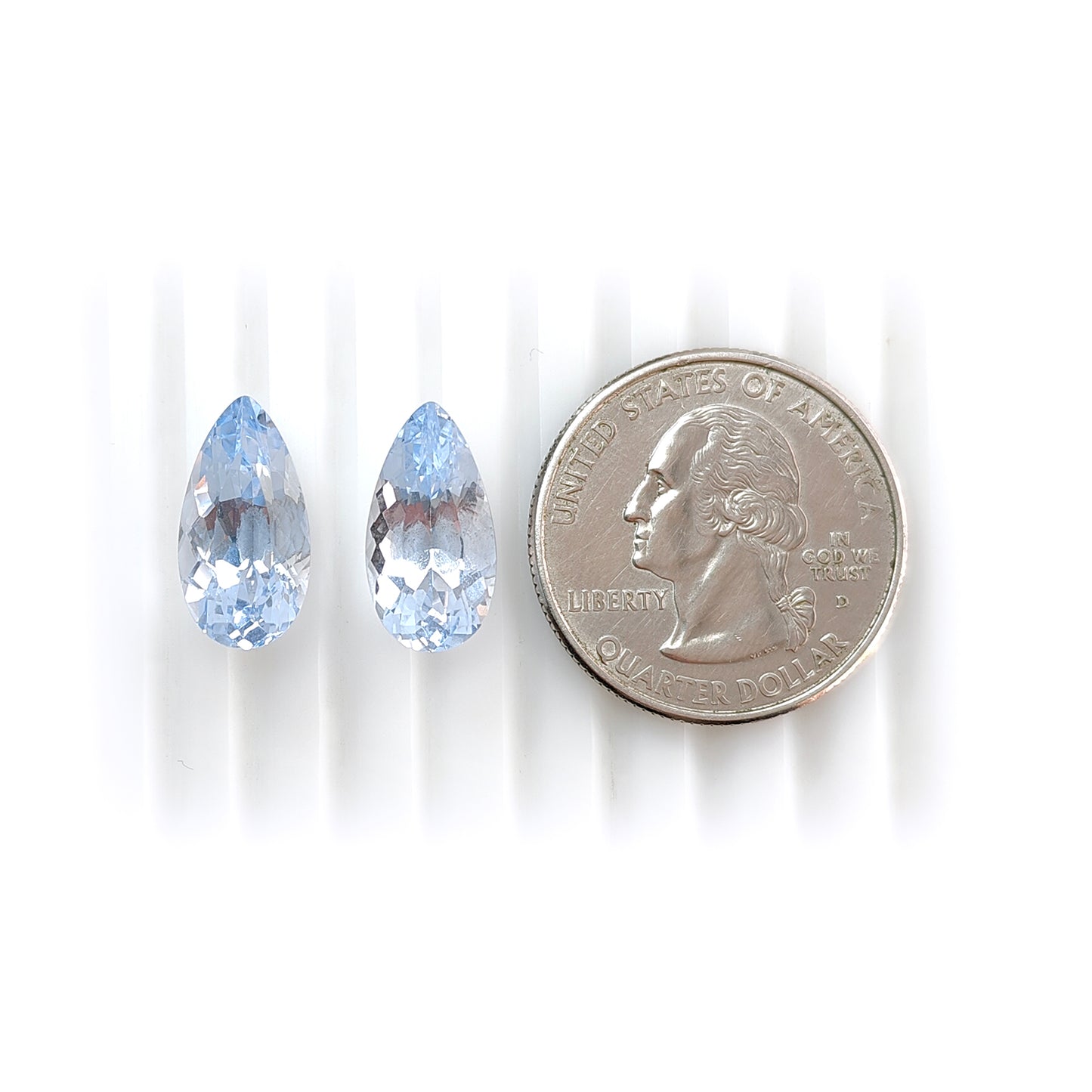 12.50cts Synthetic Manmade Aquamarine Gemstone Faceted Cut Pear Shape Pair