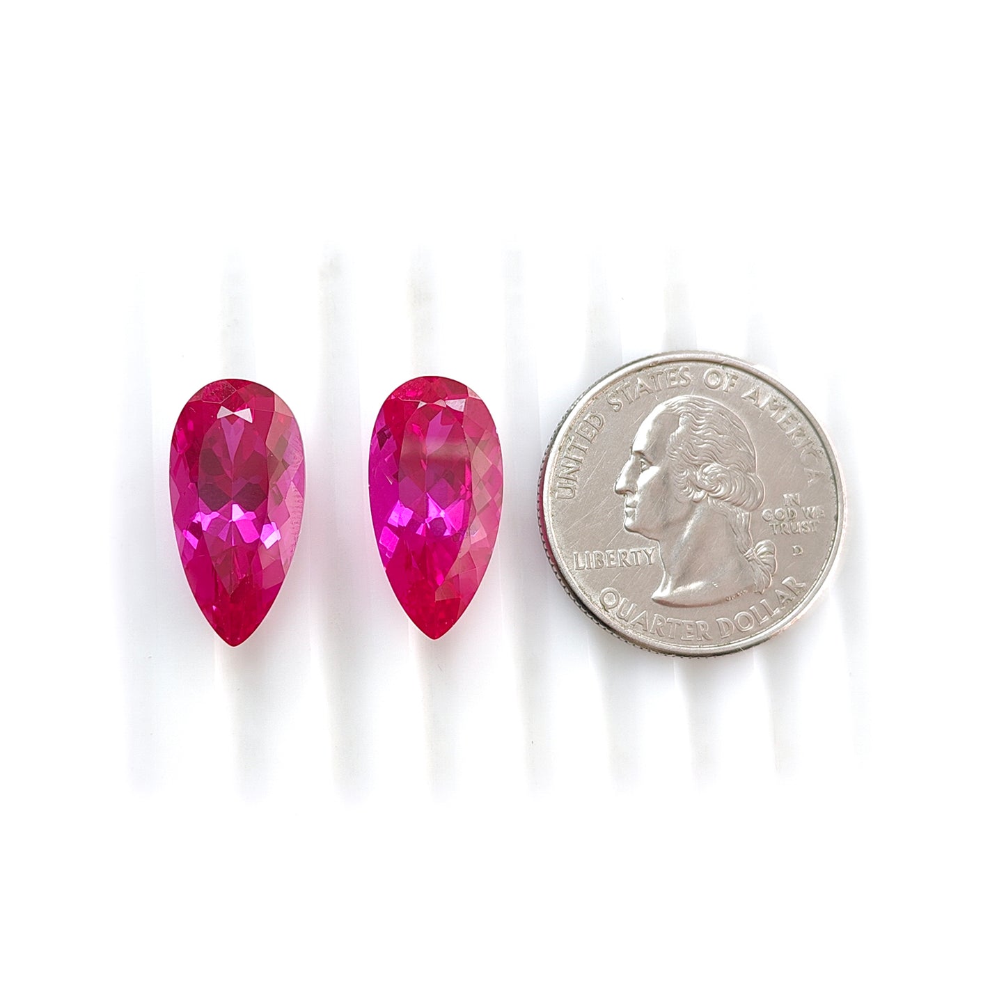 26.50cts Synthetic Manmade Pink Sapphire Gemstone Faceted Cut Pear Shape Pair