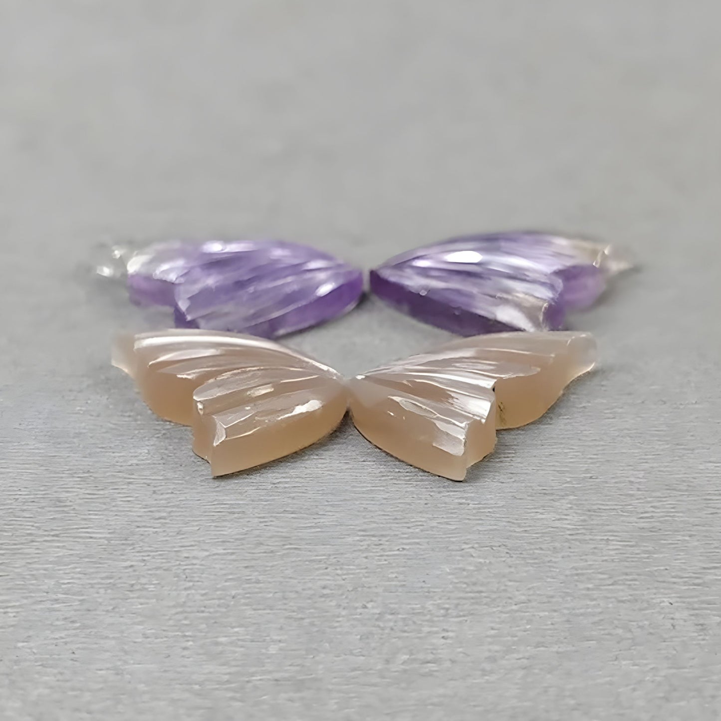 35.30cts Natural Untreated Ametrine & Moonstone Gemstone Carving Butterfly Shape 4pcs