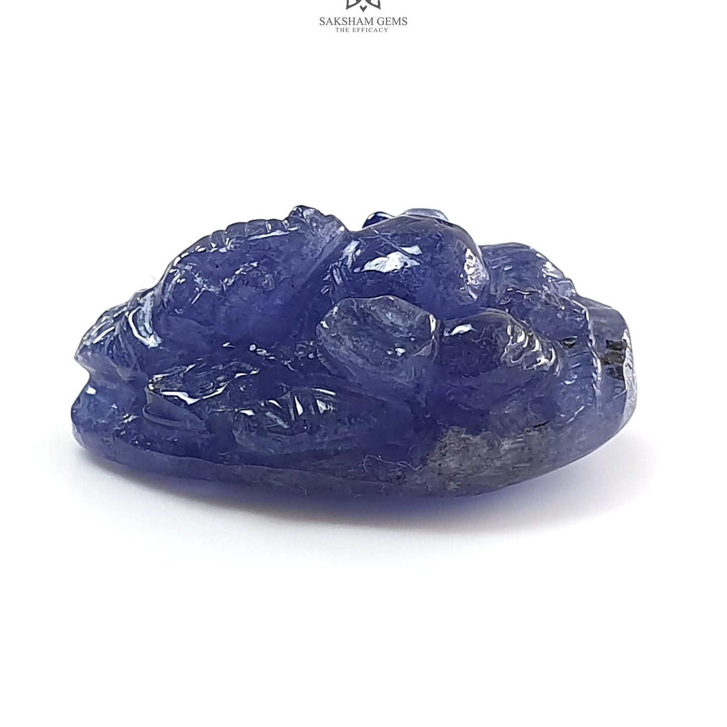 Tanzanite Gemstone Carving: 40.80cts Natural Blue Tanzanite Gemstone December Birthstone Lord Ganesha Idol Shape 26*19mm For Jewelry
