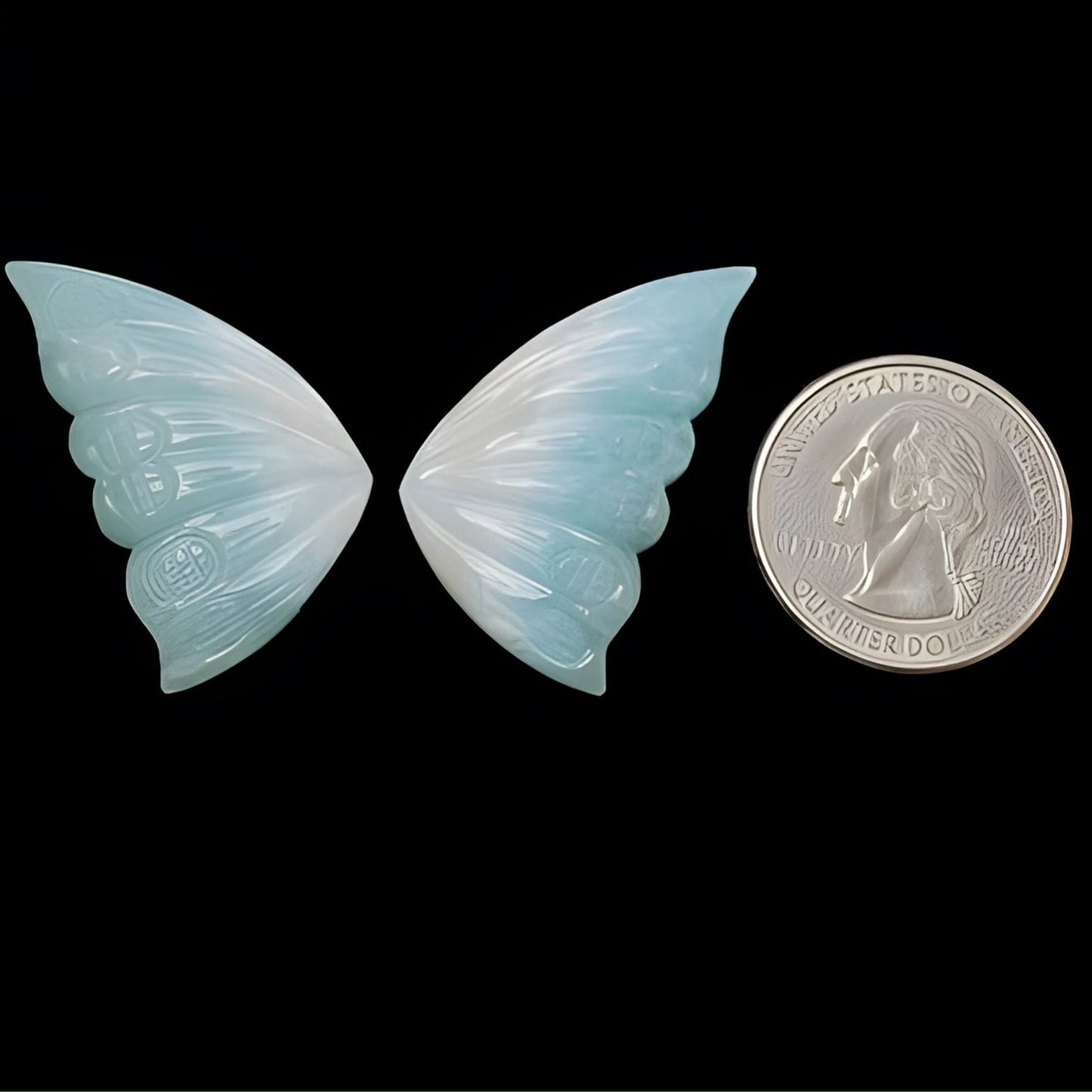 49.30cts Blue Larimar Carving Natural Untreated gemstone Butterfly Shape 35*20mm pair