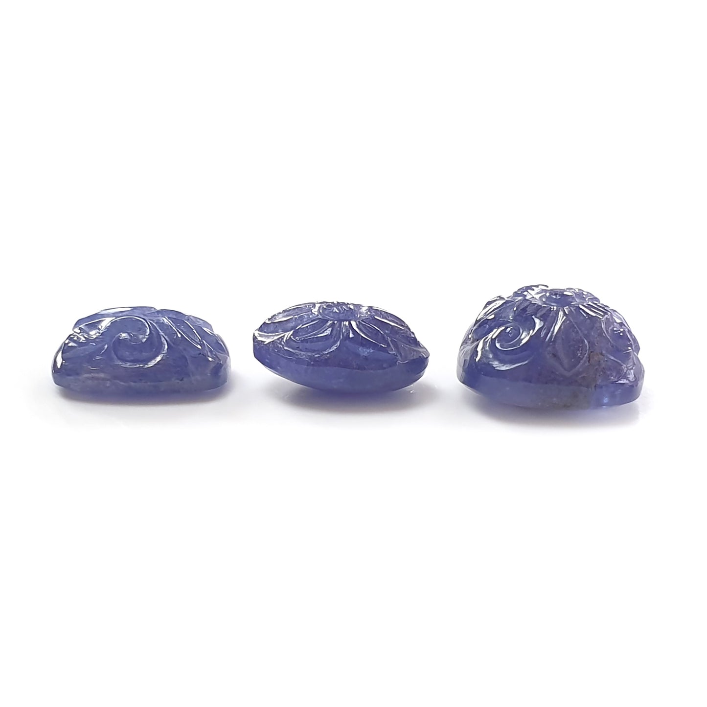 28.00cts Natural Untreated Blue Tanzanite Gemstone Carving Cushion, Oval Shape 3pcs