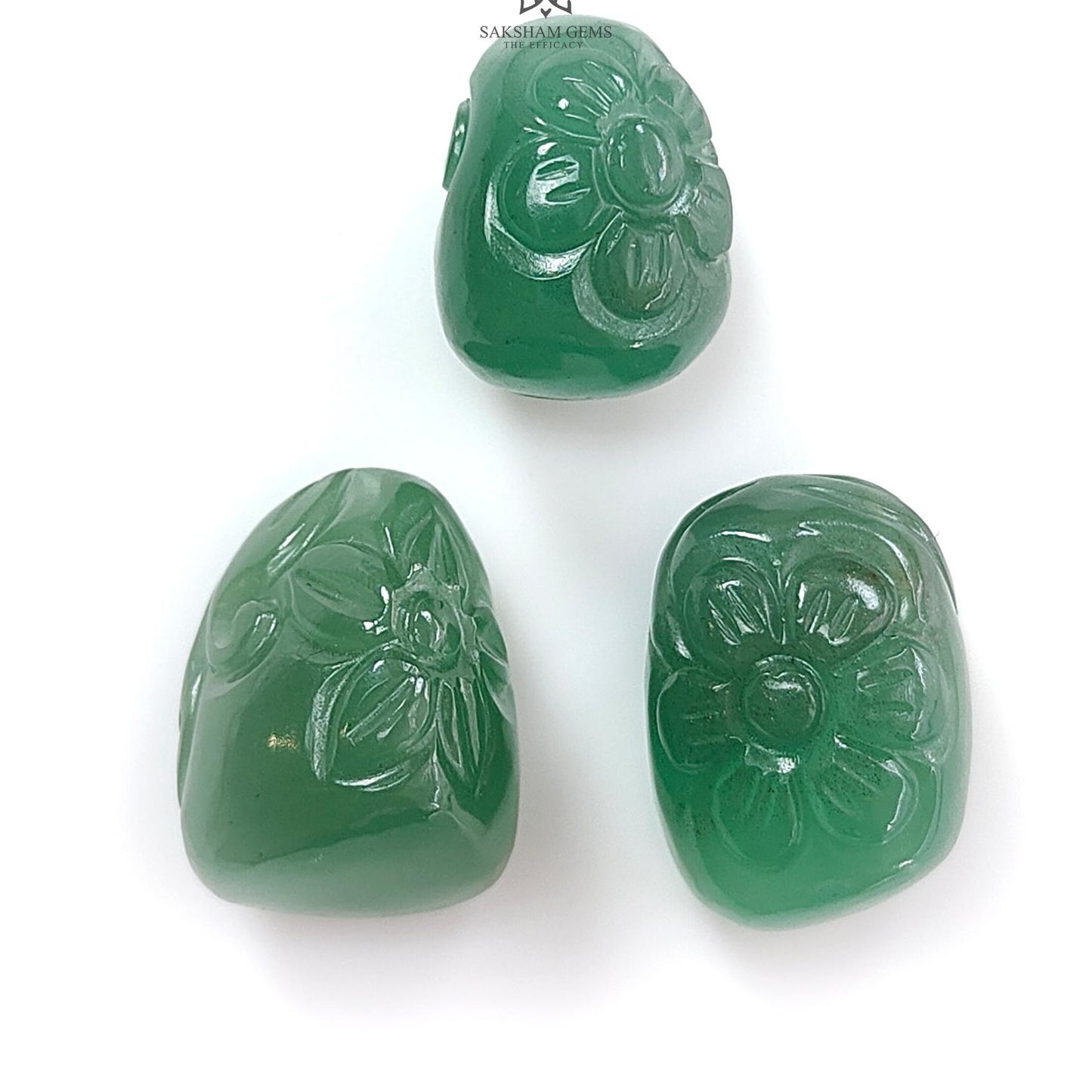 Green Quartz Gemstone Carving: 43.40cts Natural Untreated Green Quartz Both Side Hand Carved Fancy Shape 14mm - 17mm 3pcs For Jewelry