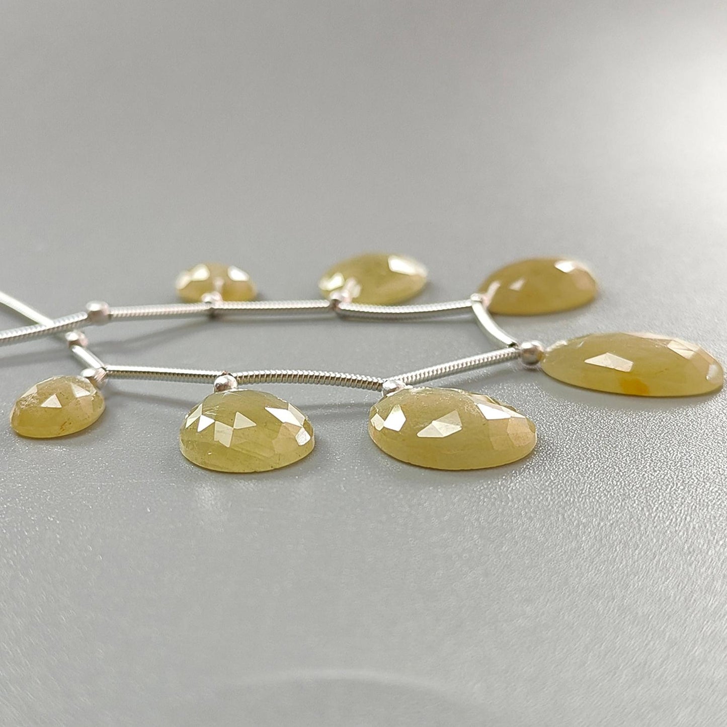 Yellow Sapphire Faceted Loose Beads: 43.10cts Natural Untreated Sapphire Rose Cut Egg Shape 925 Silver Loose Beads 10*8mm - 16*10.5mm