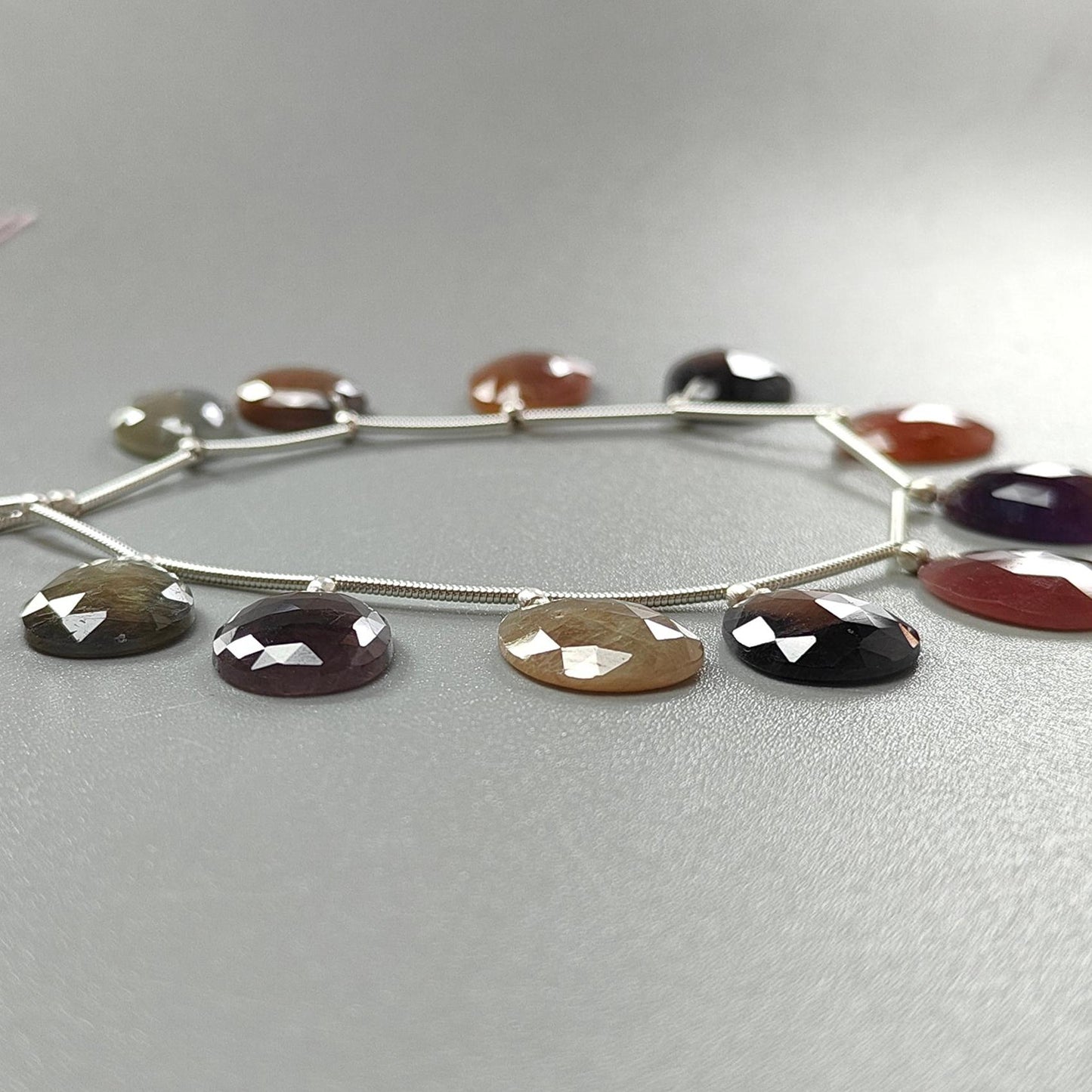 Multi Sapphire Faceted Loose Beads: 72.00cts Natural Untreated Sapphire Rose Cut Egg Shape 925 Silver Loose Beads 14*11mm - 15*12mm