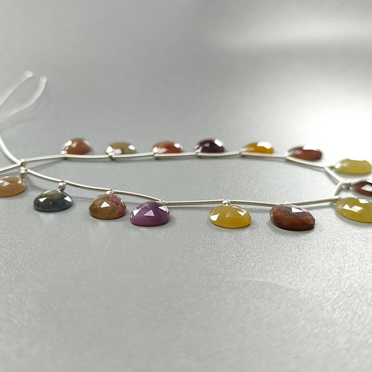 Multi Sapphire Faceted Loose Beads: 78.00cts Natural Untreated Sapphire Rose Cut Egg Shape 925 Silver Loose Beads 13*11mm - 14*10mm