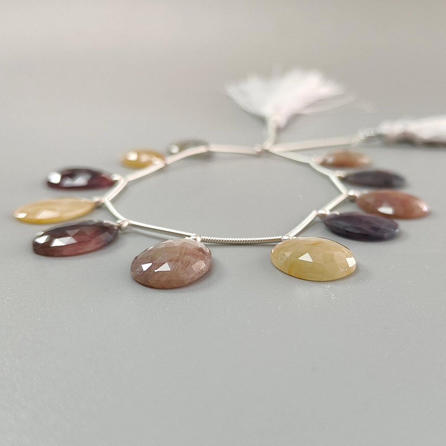 Multi Sapphire Faceted Loose Beads: 85.00cts Natural Untreated Sapphire Rose Cut Egg Shape 925 Silver Loose Beads 15*12mm - 18*13mm