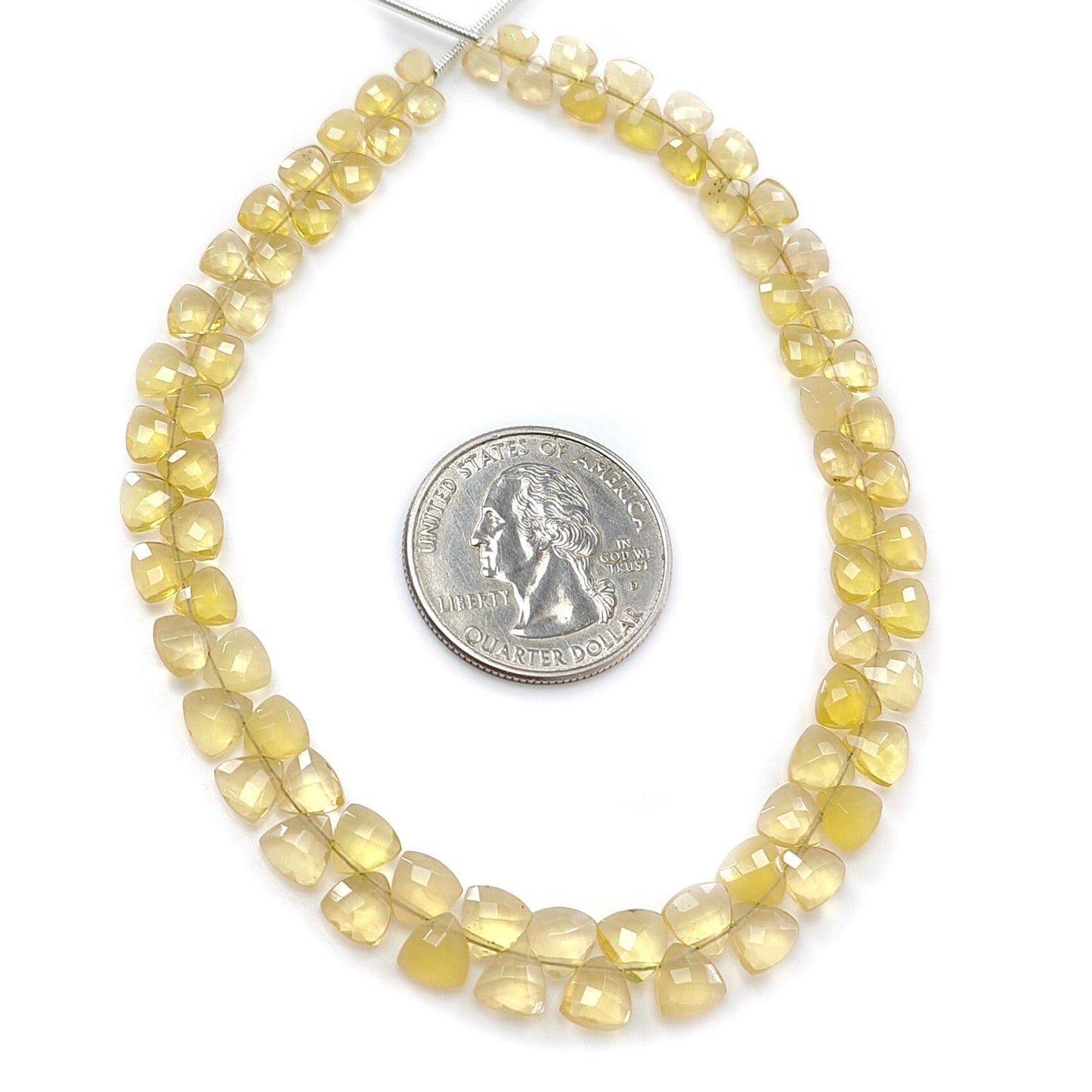 Yellow Opal Faceted Loose Beads: 28.00cts Natural Untreated Opal Gemstone Trillion Shape Both Side Cut Beads 4mm - 6mm 9" Strand