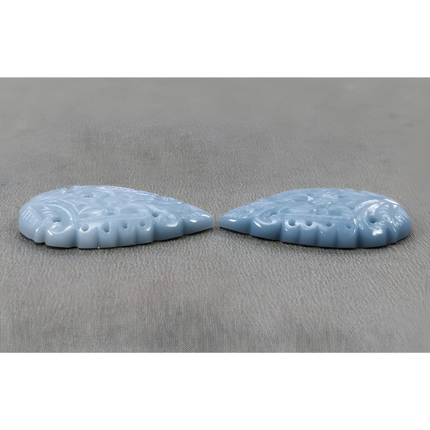 37.60cts Blue Opal Natural Color Enhanced Gemstone Carving Pear Shape Pair