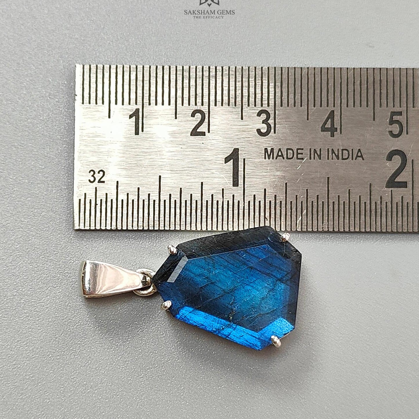 Blue Labradorite Faceted Pendant: 5.74gms Natural Untreated Labradorite Uneven Fancy Cut 925 Sterling Silver Prong Set Pendant 1.50"