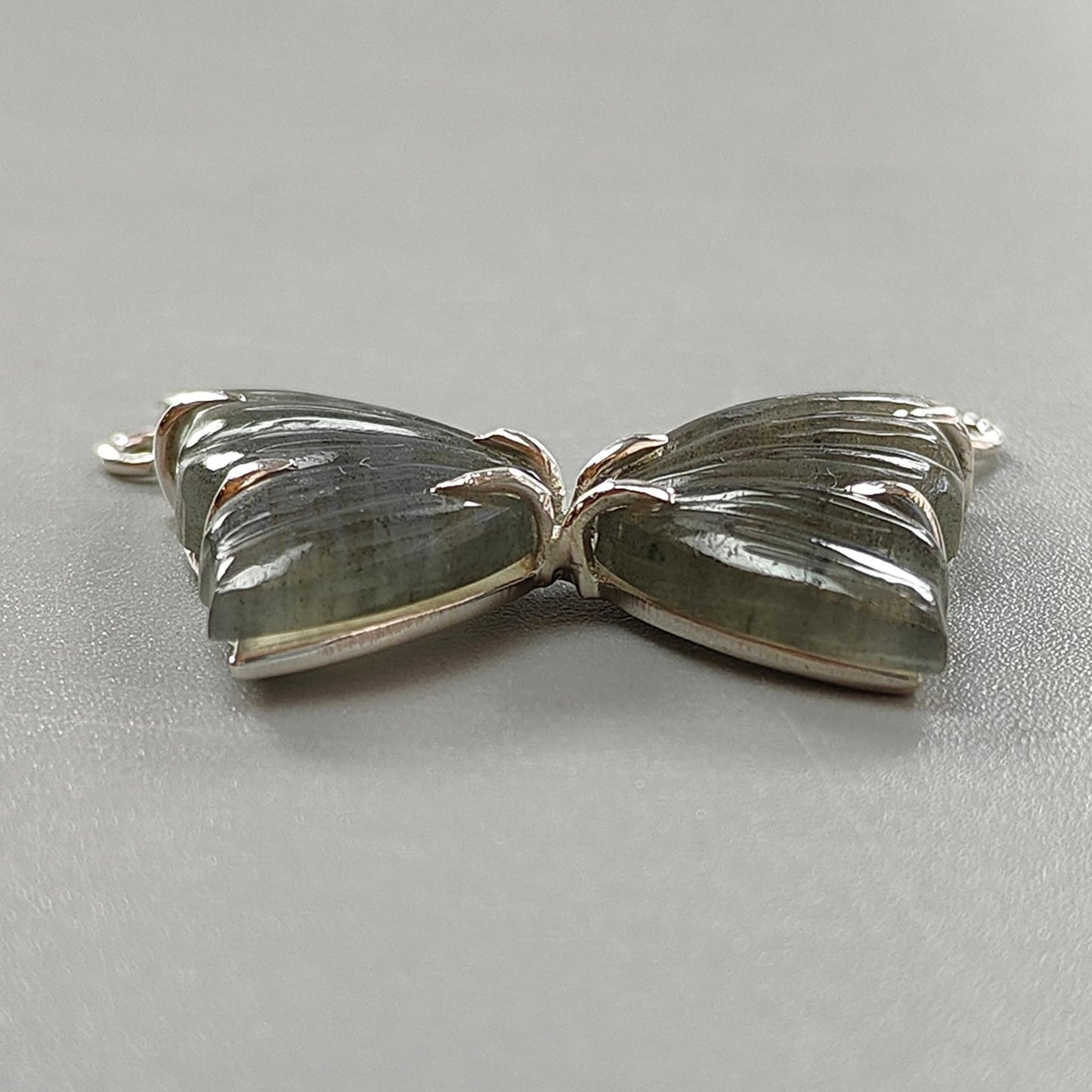 Blue Labradorite Silver Pendant: 6.2gms Natural Untreated Labradorite Butterfly Carving 925 Sterling Silver Prong Set Pendant 1.20"