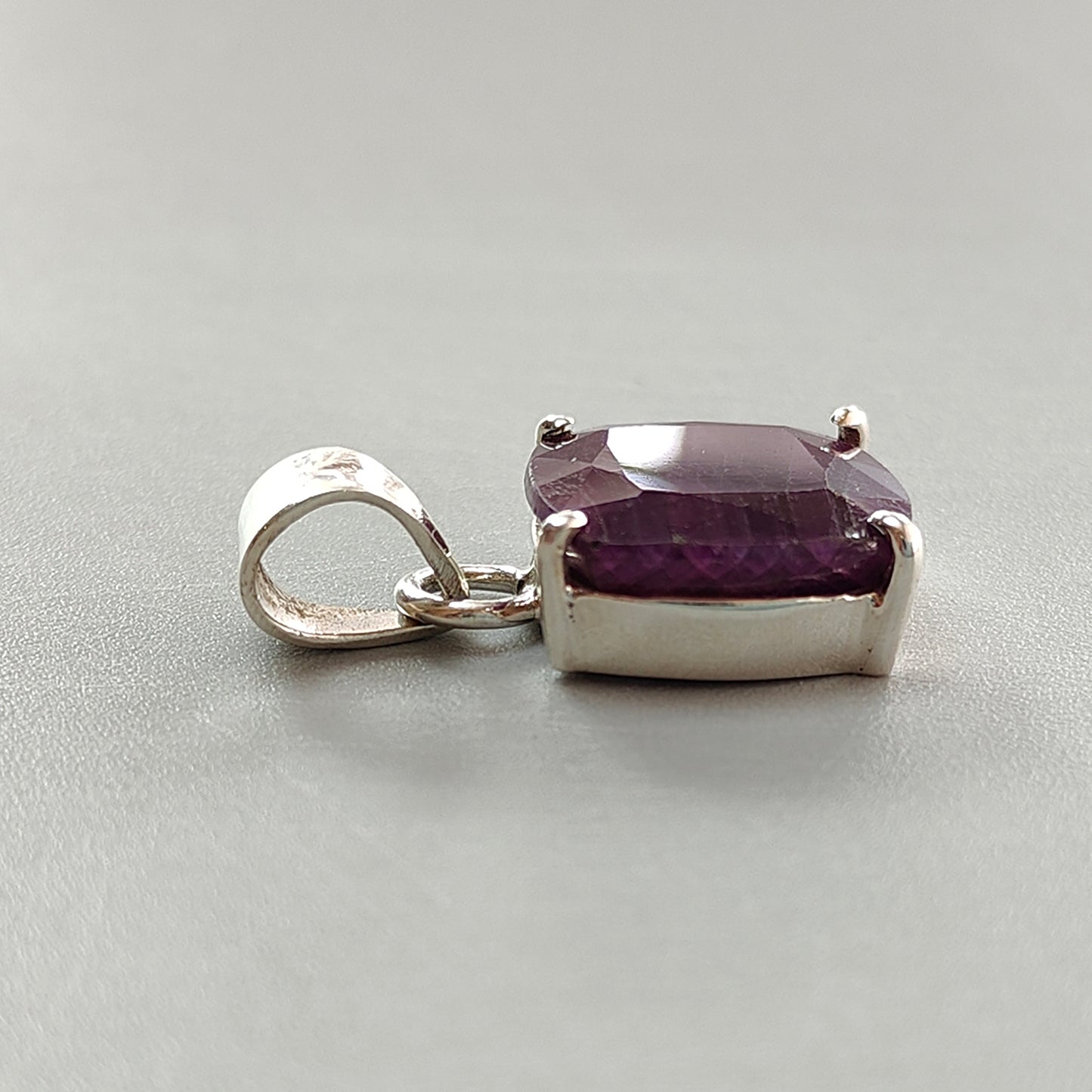 Red Ruby Silver Faceted Cut Pendant: 5.07gms Natural Untreated Ruby Cushion Shape Faceted 925 Sterling Silver Prong Set Pendant 1"