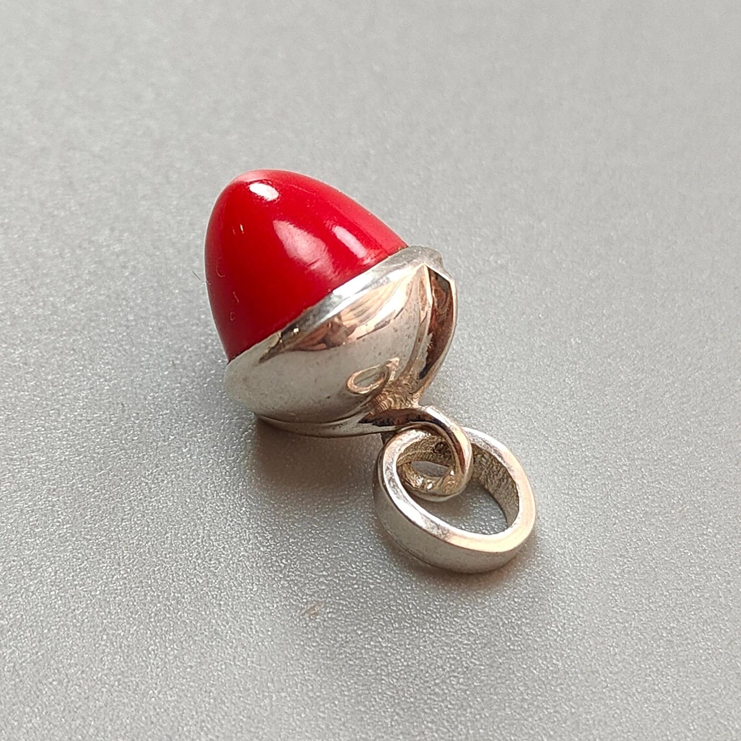 Red Coral Gemstone 925 Sterling Silver Pendant: 3.27gms Synthetic Coral Bezel Set Regular Size Bullet Pendant with Normal Loop 1"