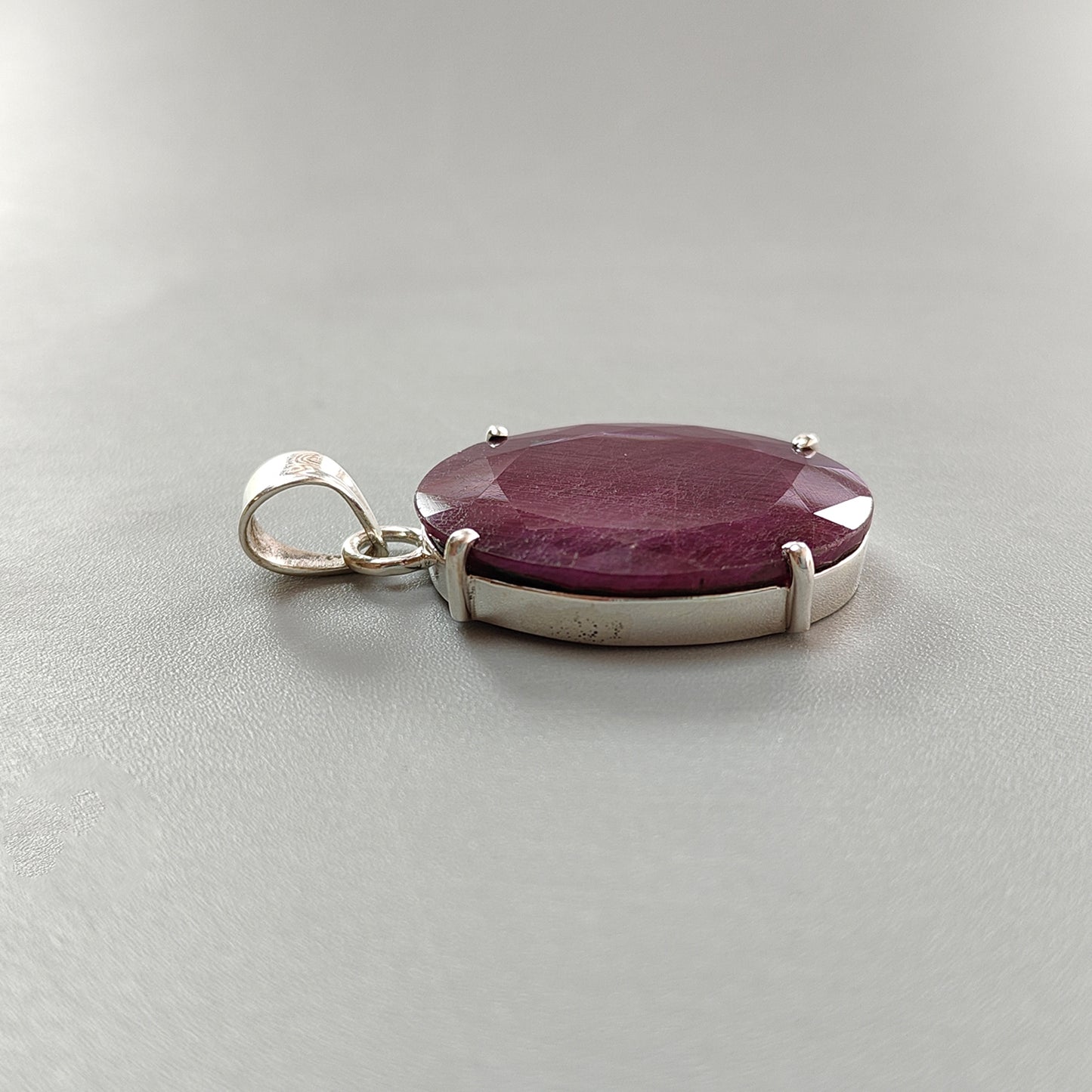 Red Ruby Silver Faceted Cut Pendant: 9.11gms Natural Untreated Ruby Oval Shape Faceted 925 Sterling Silver Prong Set Pendant 1.5"