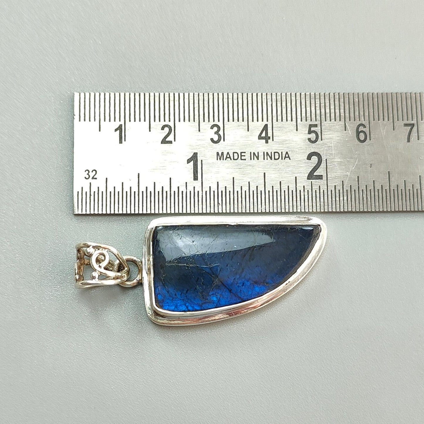 Blue Labradorite Plain Silver Pendant: 12.91gms Natural Untreated Labradorite Fancy Shape 925 Sterling Silver Bezel Set Pendant 2"