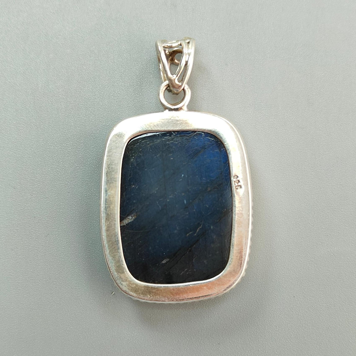 19.26gms Natural Blue Labradorite Gemstone 925 Sterling Silver Bezel Set Pendant 2"