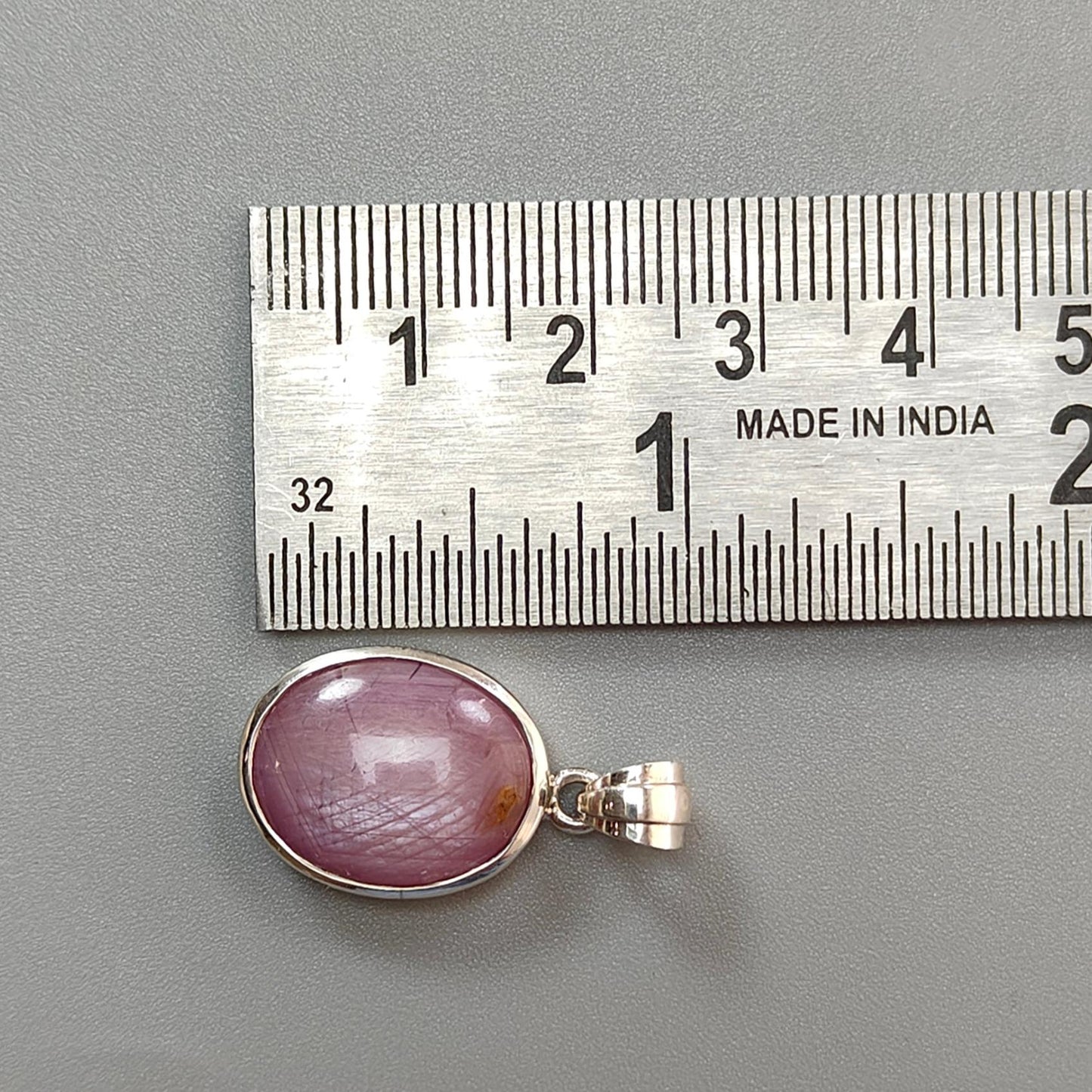 Star Ruby Silver Pendant: 3.78gms Natural Untreated Star Ruby Oval Shape Cabochon 925 Sterling Silver Bezel Set Pendant 1"