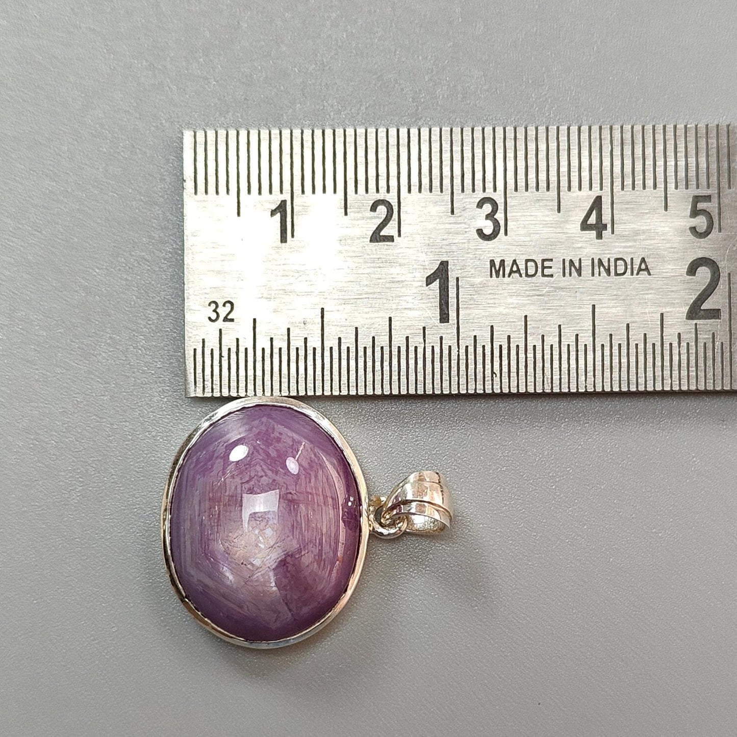 Star Ruby Silver Pendant: 7.12gms Natural Untreated Star Ruby Oval Shape Cabochon 925 Sterling Silver Bezel Set Pendant 1"