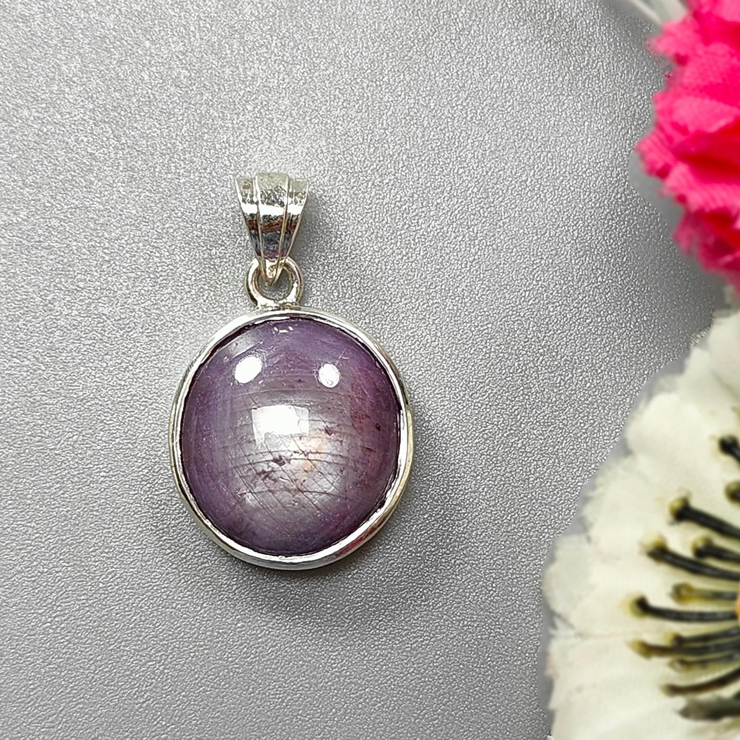 5.47gms Natural Star Ruby Plain Gemstone 925 Sterling Silver Bezel Set Pendant 1.20"