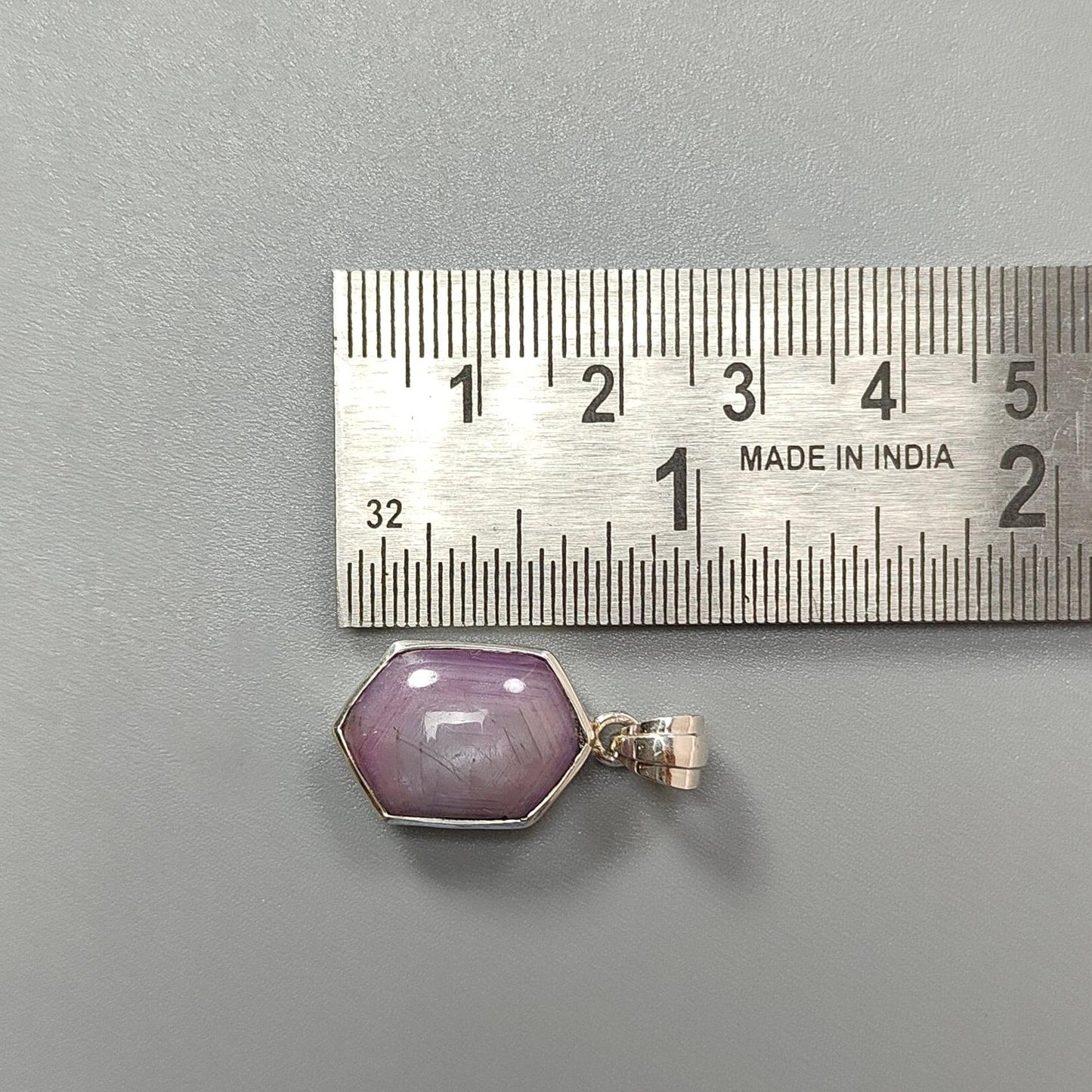 Star Ruby Silver Pendant: 4.30gms Natural Untreated Star Ruby Hexagon Shape Cabochon 925 Sterling Silver Bezel Set Pendant 1.10"