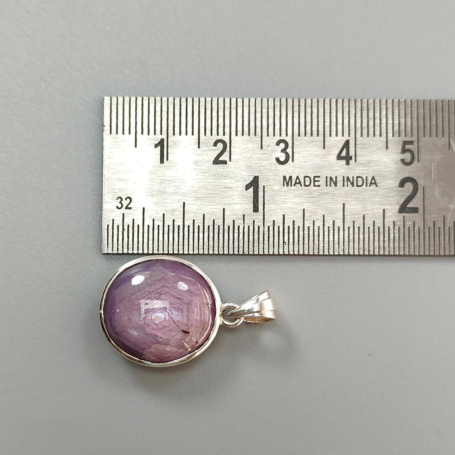 Star Ruby Silver Pendant: 5.62gms Natural Untreated Both Side Star Ruby Oval Plain Briolette 925 Sterling Silver Bezel Set Pendant 1.10"