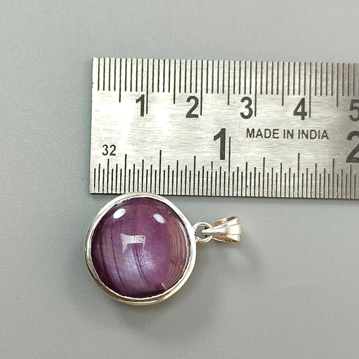 Star Ruby Silver Pendant: 7.24gms Natural Untreated Both Side Star Ruby Round Plain Briolette 925 Sterling Silver Bezel Set Pendant 1.30"