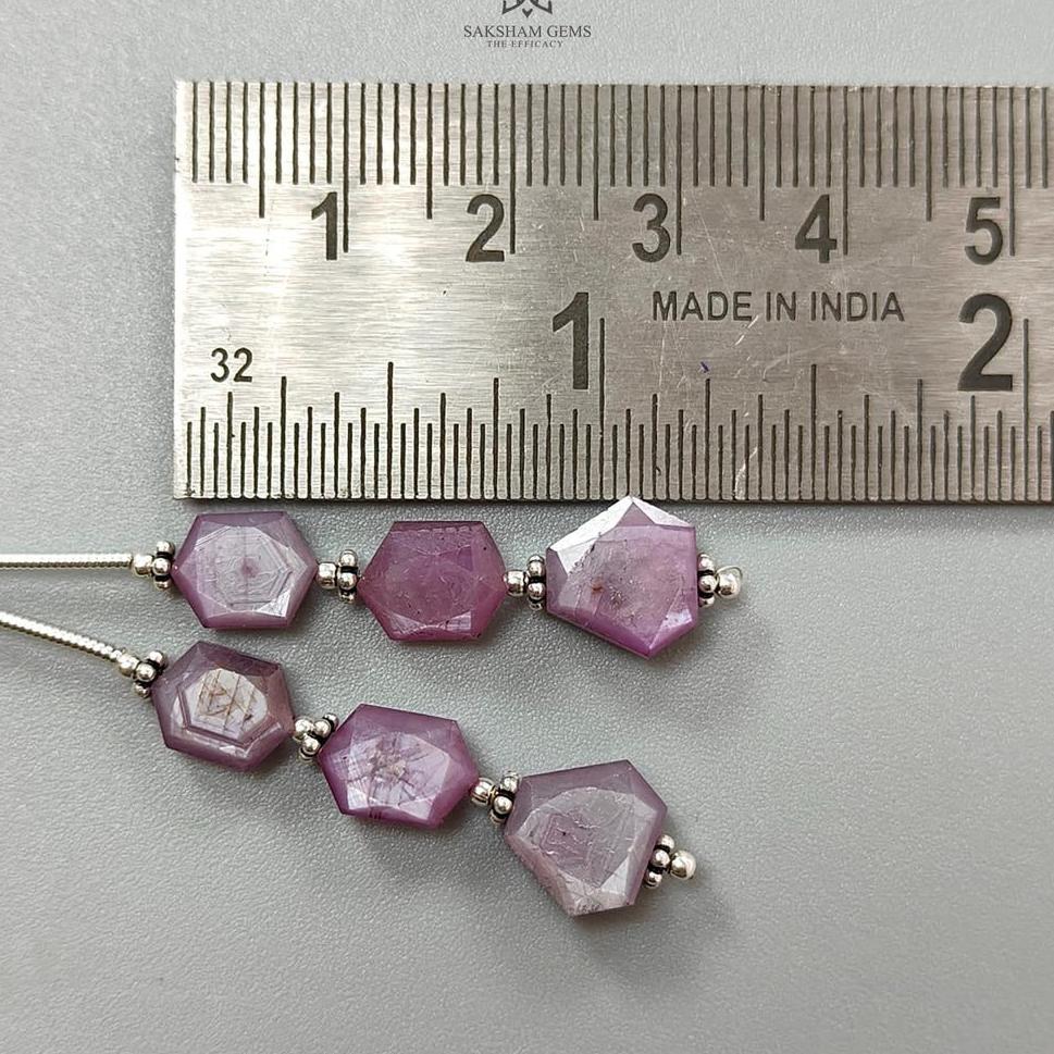 Raspberry Pink Sapphire Both Side Faceted Loose Beads: 20.20cts Natural Sapphire Hexagon Fancy Cut 925 Sterling Silver 8*6mm - 9*7.5mm