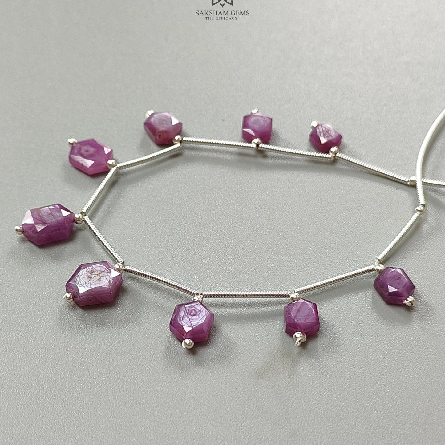 Raspberry Pink Sapphire Faceted Loose Beads: 27.70cts Natural Sapphire Faceted Hexagon Both Side 925 Sterling Silver Beads 6*5mm - 9*7mm