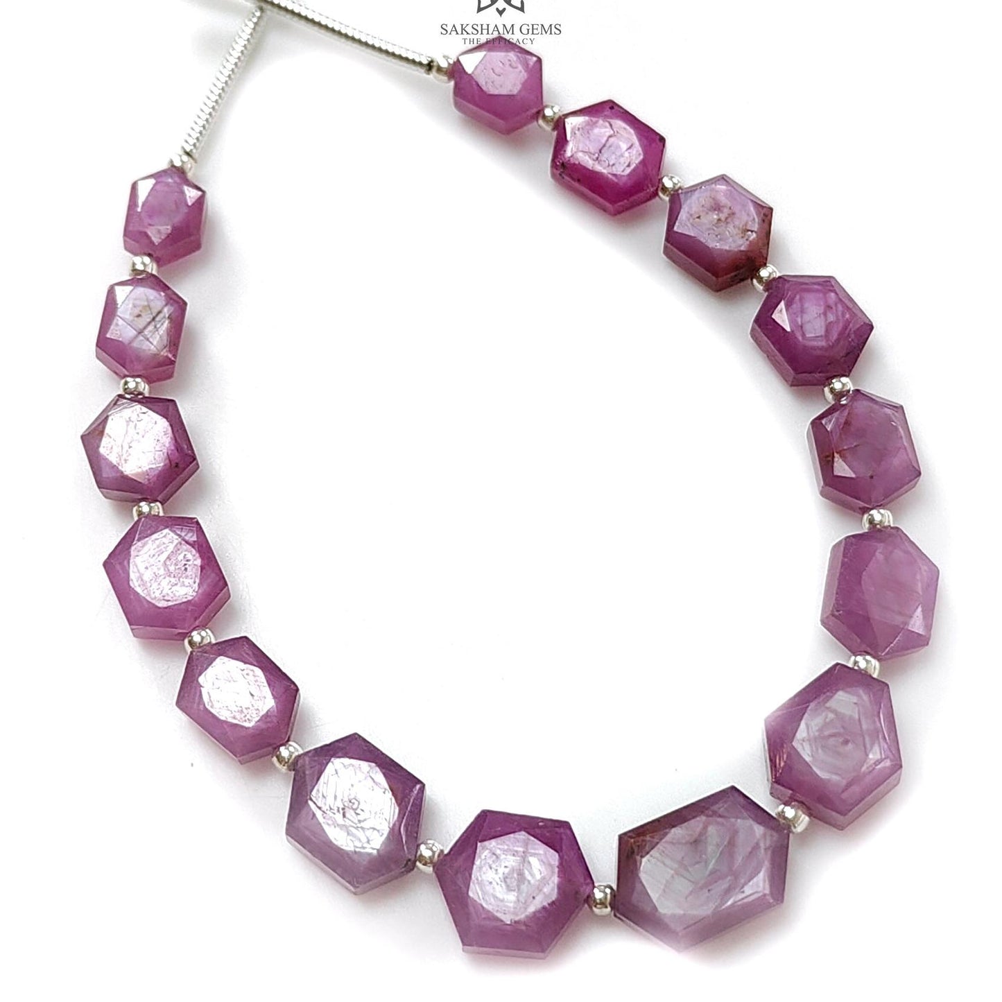 Raspberry Pink Sapphire Faceted Loose Beads: Natural Sapphire Hexagon Both Side Faceted Cut Shape 925 Sterling Silver Beads