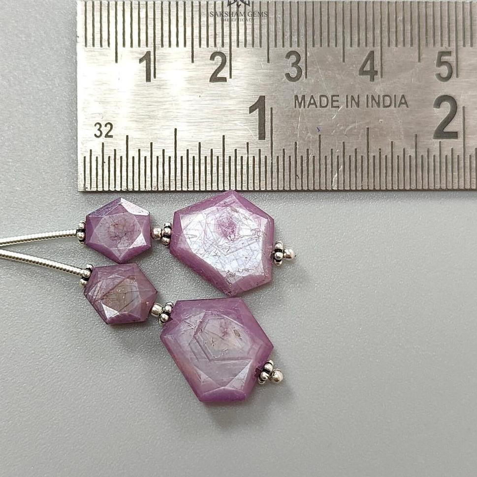 Raspberry Pink Sapphire Both Side Faceted Loose Beads: 26.50cts Natural Sapphire Hexagon Fancy Cut 925 Sterling Silver 8.5*7.5mm - 14*11.5mm