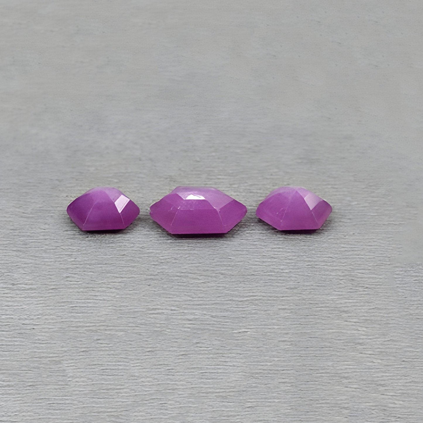 5.05cts Raspberry Ruby Gemstone Natural Untreated Step Cut Hexagon Shape 3pcs