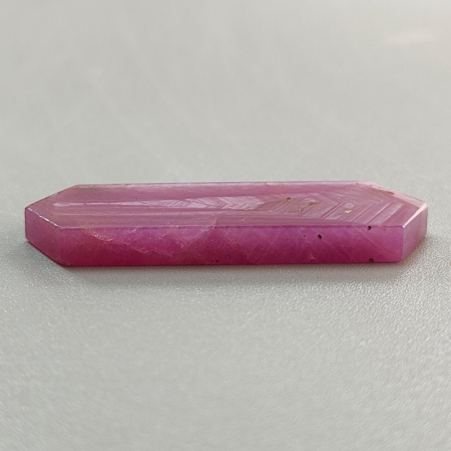 Rosemary Ruby Gemstone Flat Slices: 46.50cts Natural Untreated Sheen Pink Ruby Unique Eiffel Tower Engraved 41.5*15mm 1pc For Jewelry