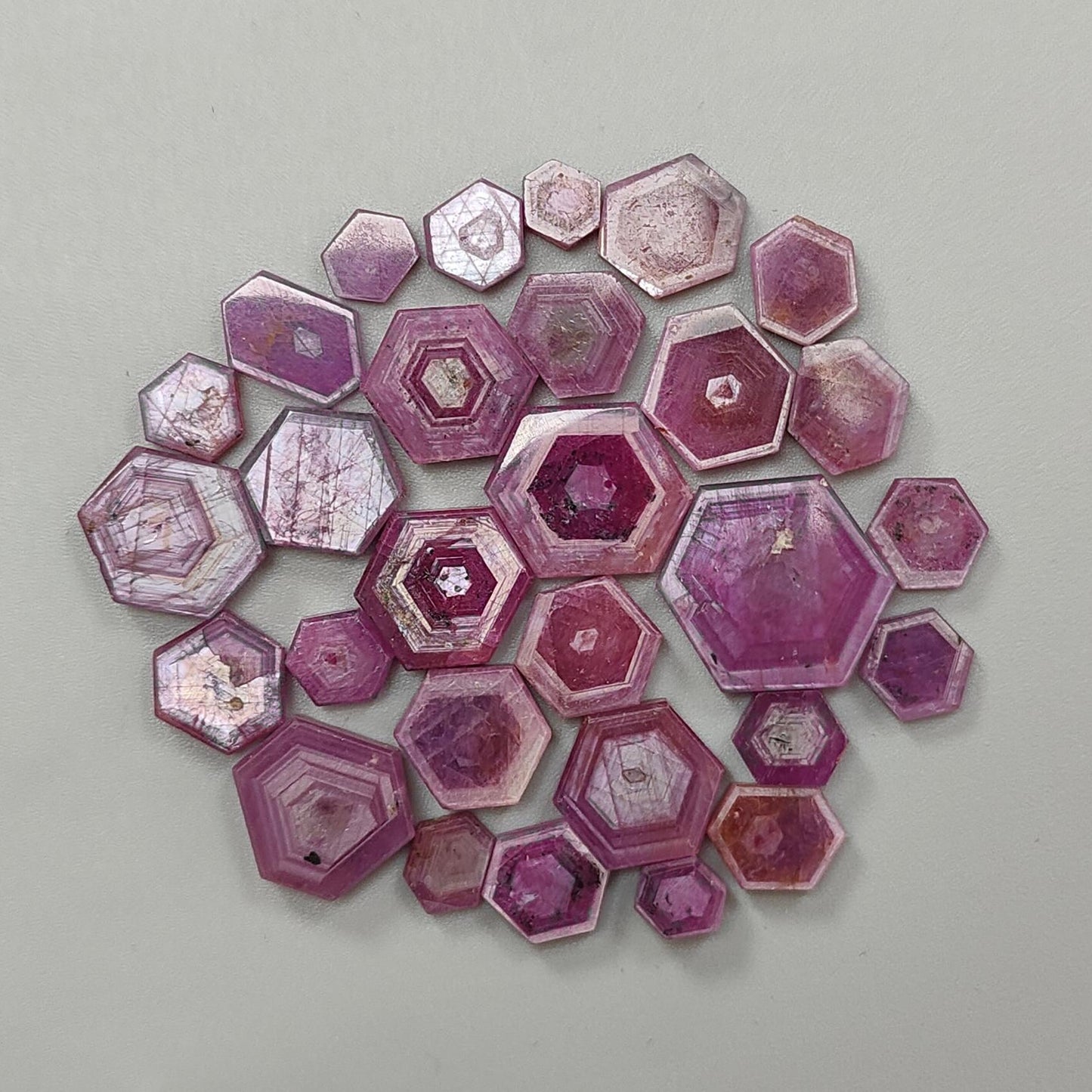 Rosemary Pink Sapphire Gemstone Flat Slices: 146.20cts Natural Untreated Sheen Sapphire Hexagon Shape 8*6mm - 20*17mm 29pcs Lot for Jewelry