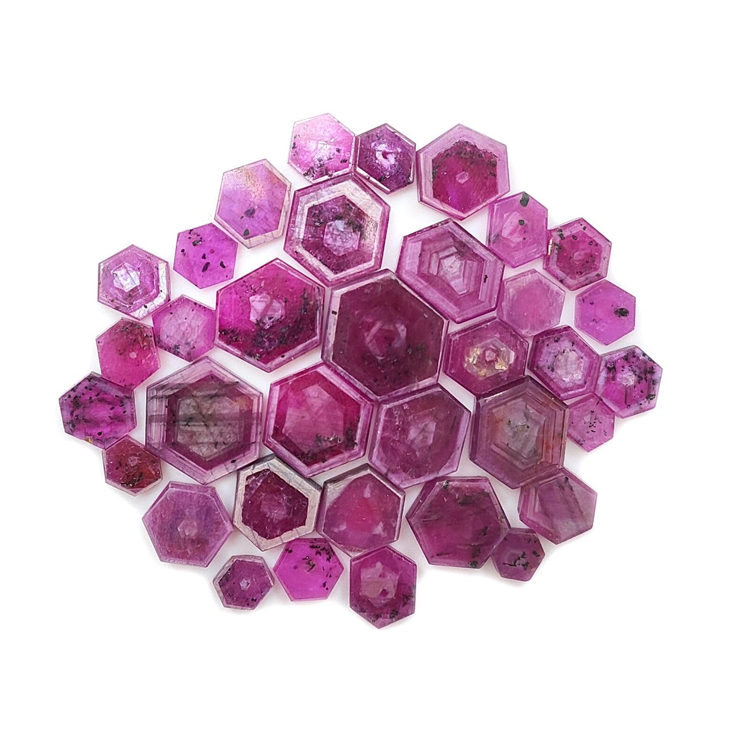 Rosemary Pink Sapphire Gemstone Flat Slices: 142.00cts Natural Untreated Sheen Sapphire Hexagon Shape 7*6mm - 17*14mm 35pcs Lot for Jewelry