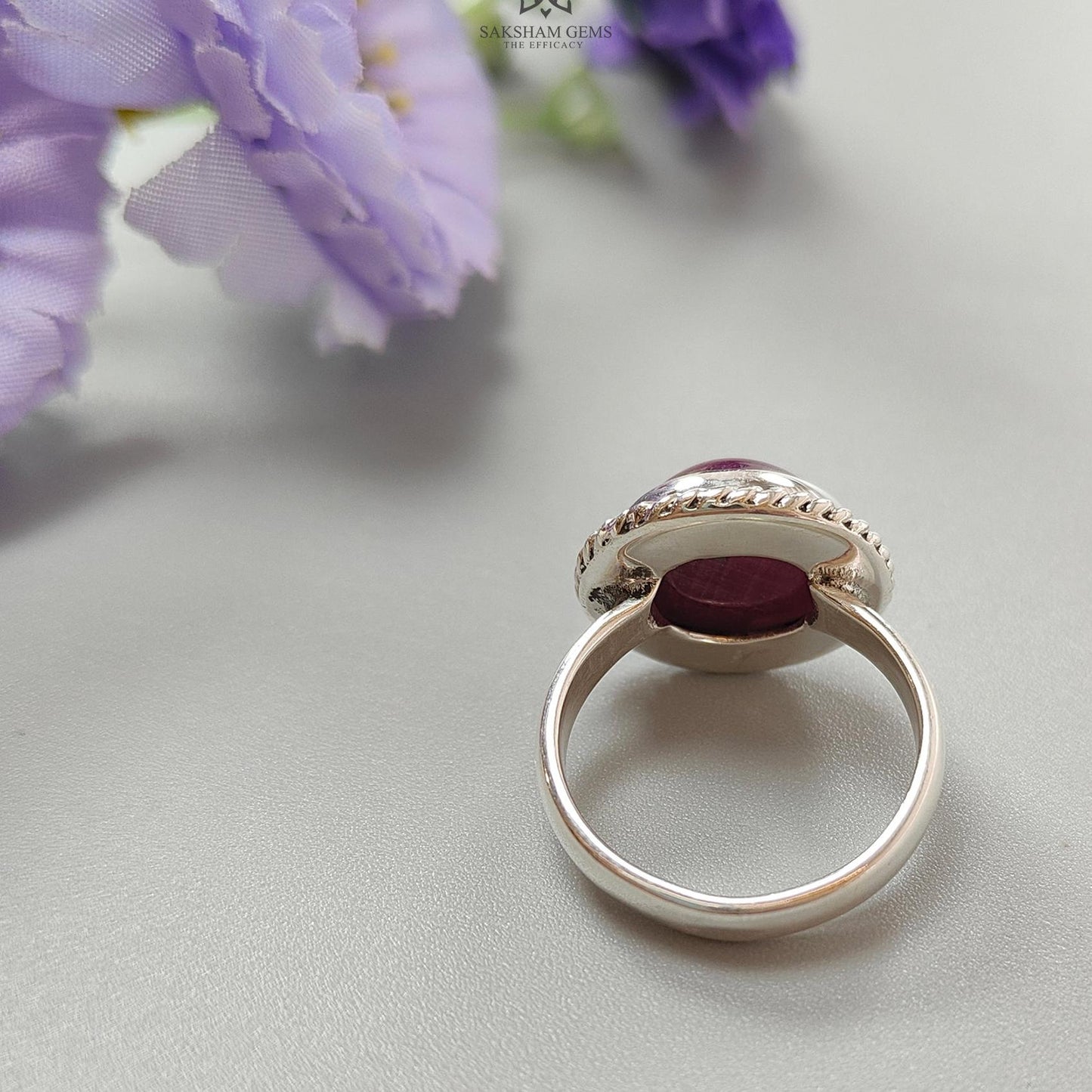 Red Ruby Silver Ring: 7.6gms. Natural Ruby Untreated Cabochon Round Shape 925 Sterling Silver Bezel Set Ring 8 US