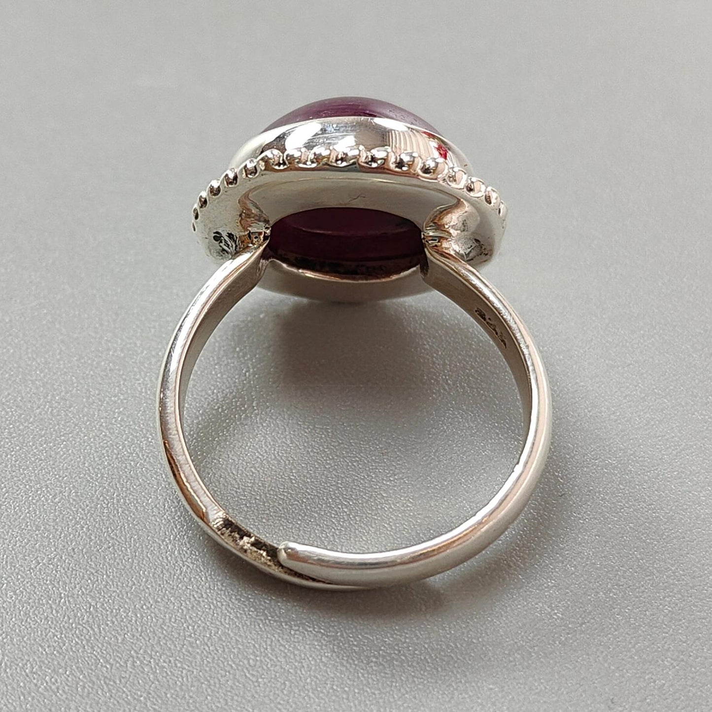 Red Ruby Silver Ring: 8.15gms. Natural Ruby Untreated Cabochon Round Shape 925 Sterling Silver Bezel Set Ring Adjustable