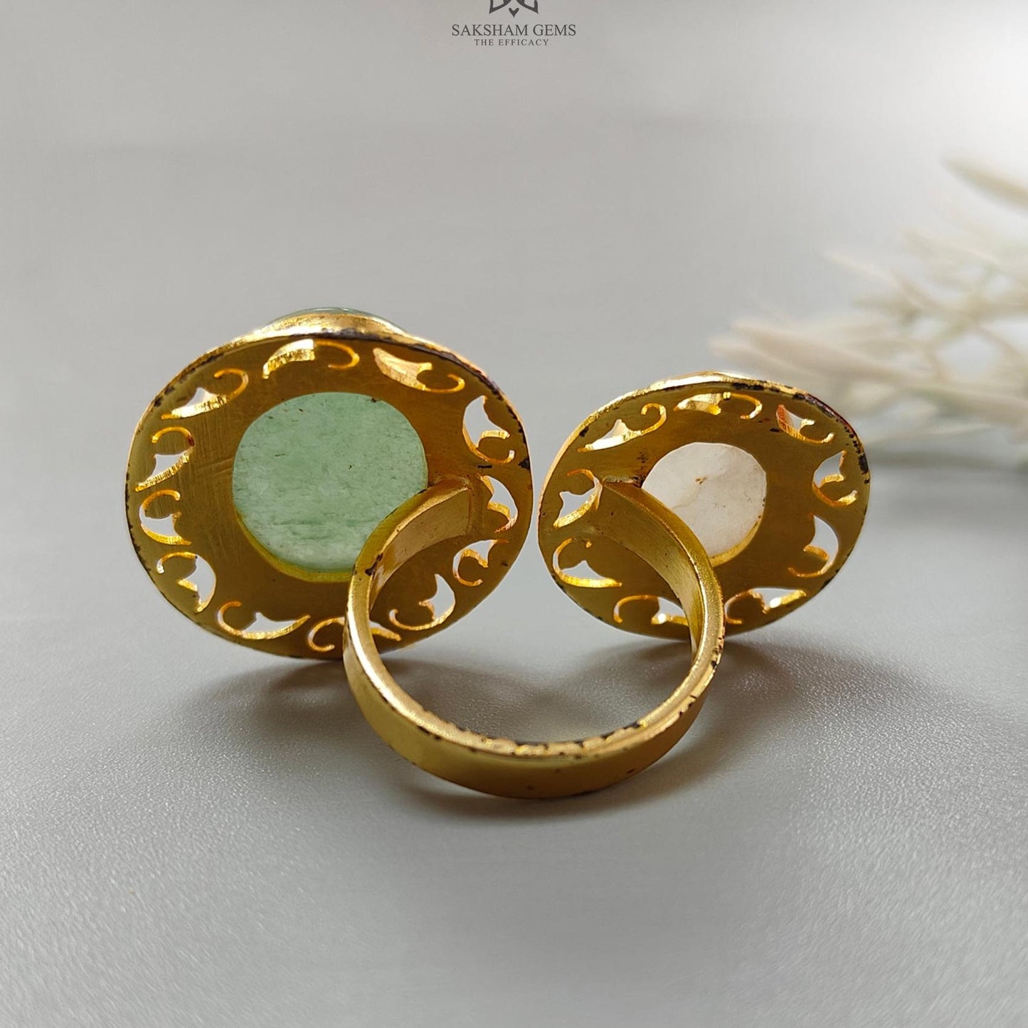 Handmade Cocktail Ring: 11.73gms Gold Plated Natural Multi Color Gemstone Boho Style Dainty Oval Shape Adjustable Ring Gift For Her