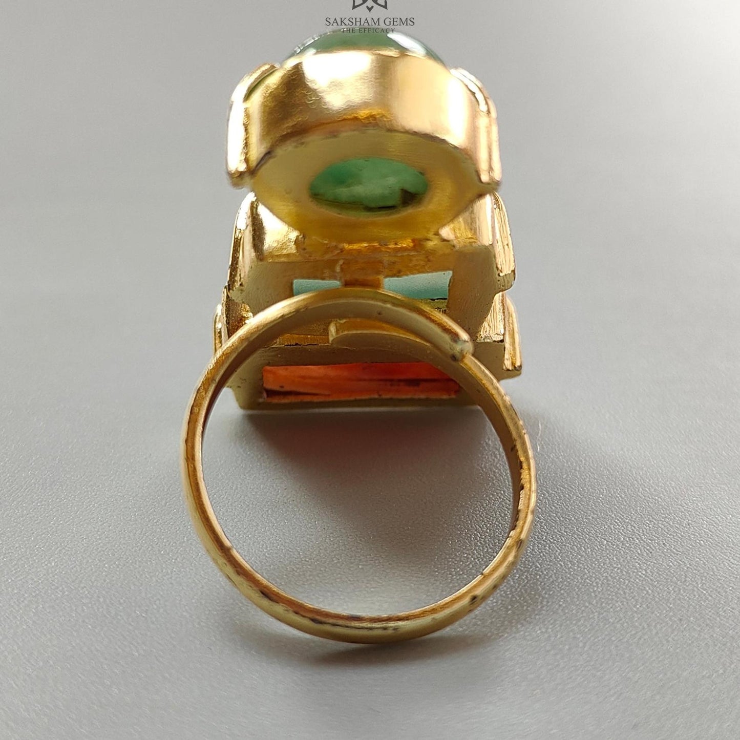 Handmade Cocktail Ring: 12.82gms Gold Plated Natural Multi Color Gemstone Boho Style Dainty Baguette Shape Adjustable Ring Gift For Her